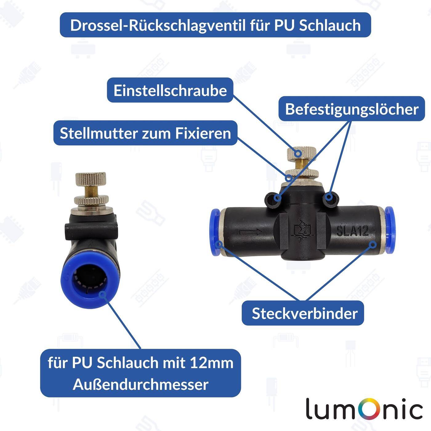 PU hose throttle check valve with plug connector 12mm Pneumatic throttle check valve Throttle valve Compressed air
