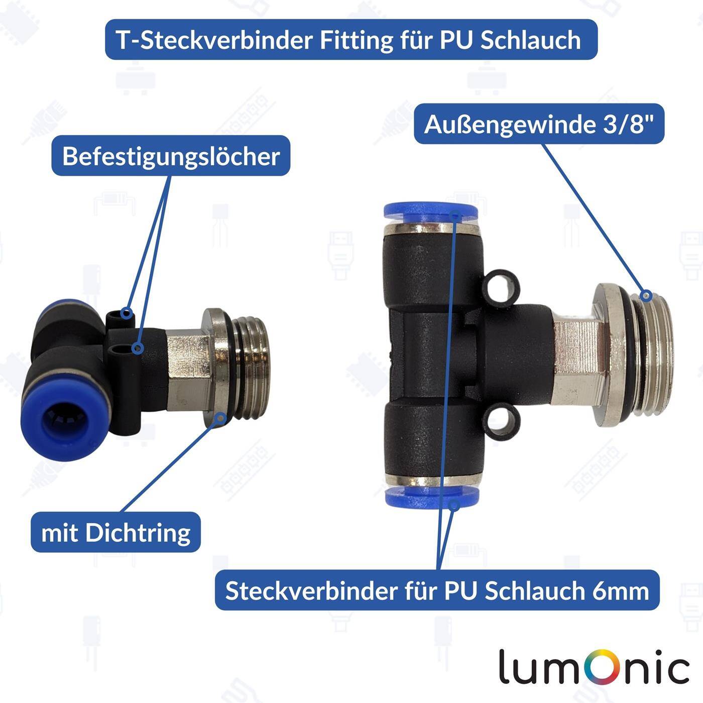 PU hose T-connector fitting with external thread 6mm*3/8inch T-piece Push-in Pneumatic plug connector T-distributor Compressed air