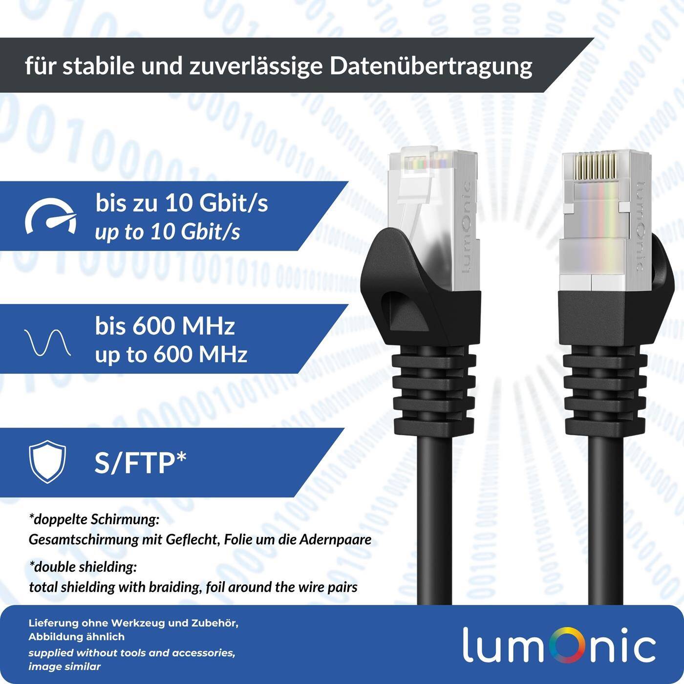 10m RJ-45 Netzwerkkabel Patchkabel CAT7 Schwarz S/FTP Ethernet DSL LAN CAT.7