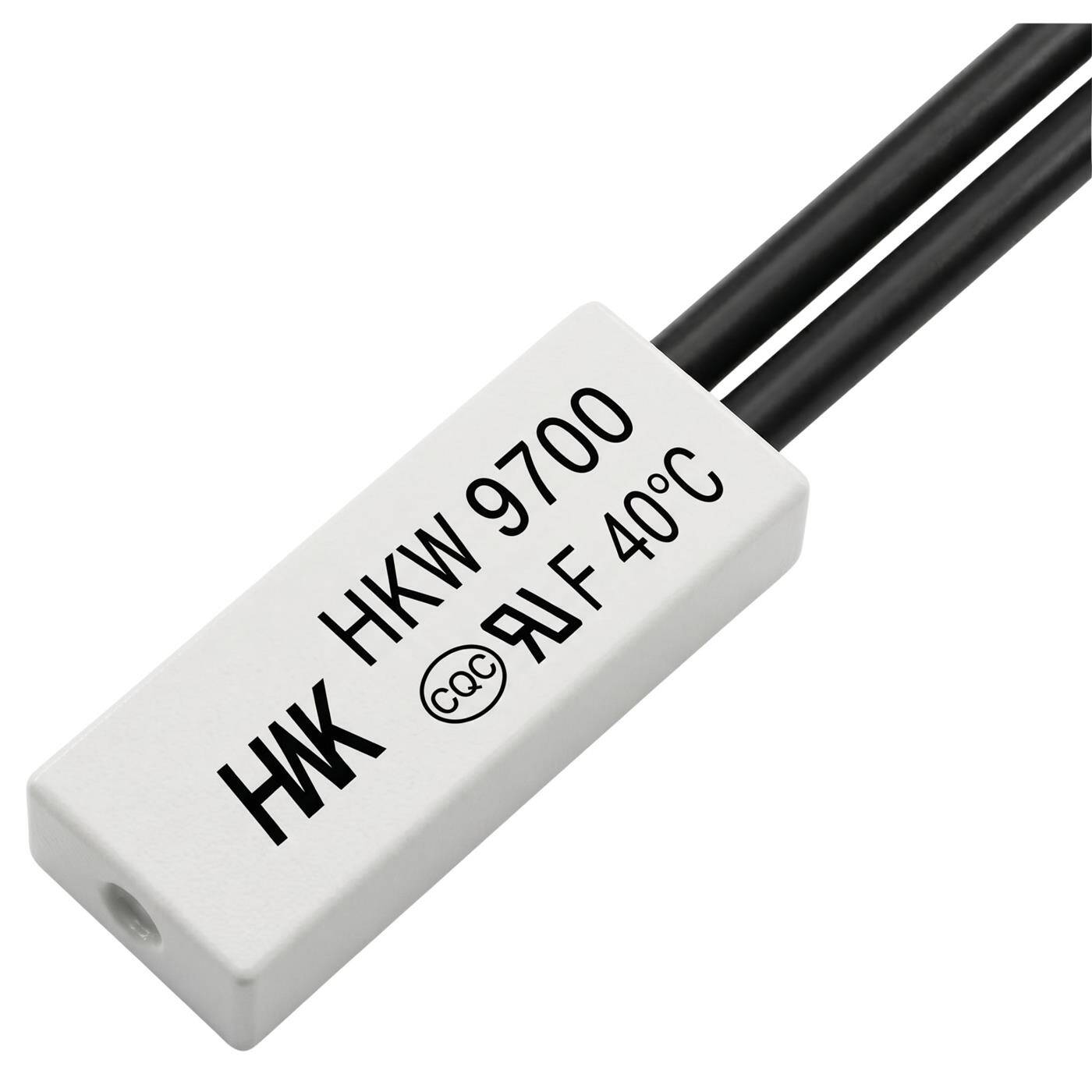 Lumonic HKW9700 Temperaturschalter flach | 40°C ± 4°C | Öffner NC | max. AC 250V/5A | max. DC 24V/8A | Kabel 70mm | 21x8x4mm | Thermoschalter, Bimetall, KSD9700 | Motoren, Netzteile, Heizlüfter