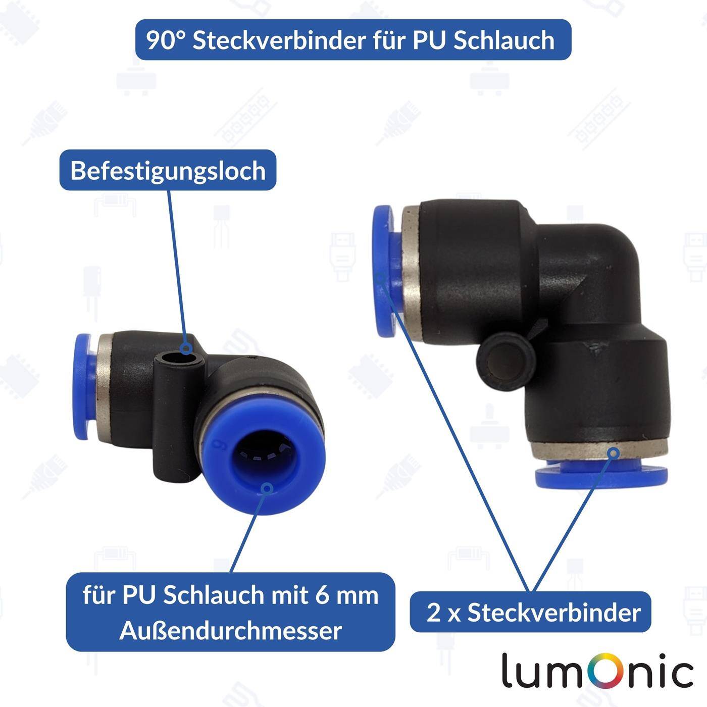 PU Schlauch 90° Steckverbinder 6mm Winkel-Verbinder L-Steckverbinder pneumatischer Steckverbinder Schlauchverbinder Druckluft & Automatisierung