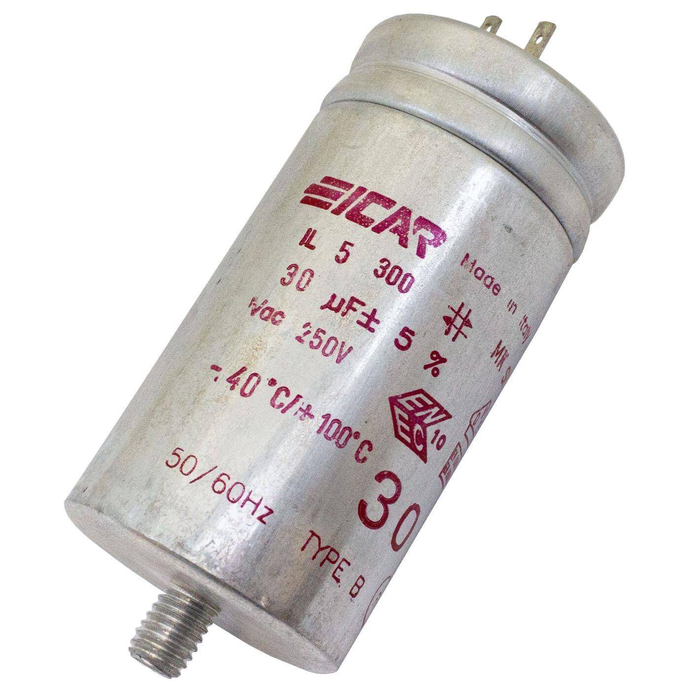 Anlaufkondensator Motorkondensator 30µF 250V 40x78mm Stecker 2,8x0,8mm ICAR 30uF