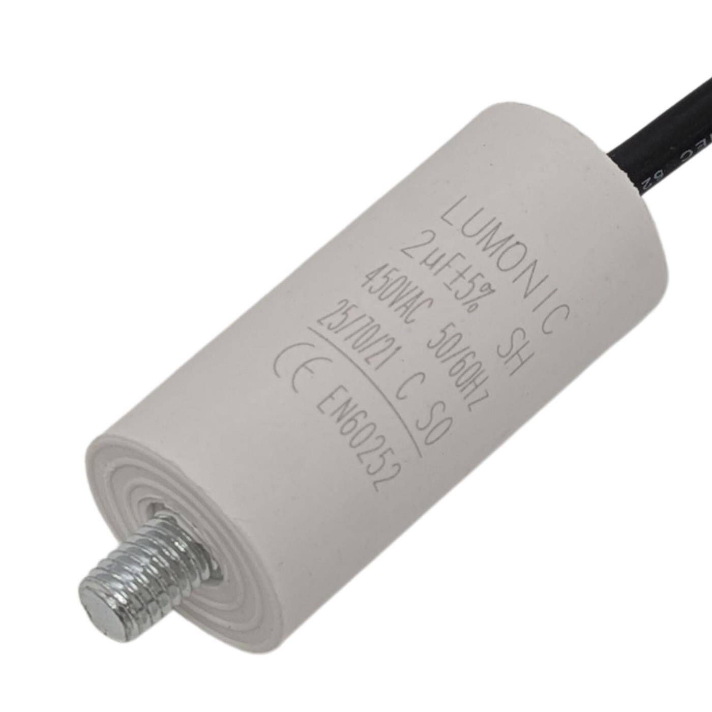 Anlaufkondensator mit Kabel 25cm 2µF 450V 26x55mm 2uF Motorkondensator mit Kunststoffgehäuse