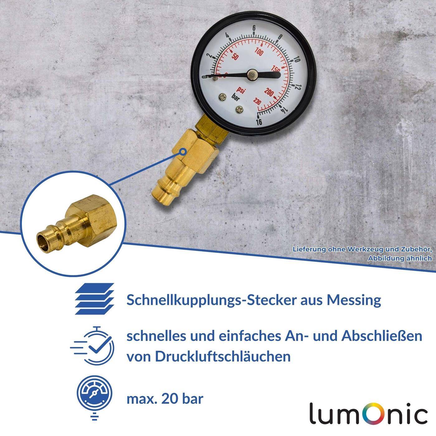 Lumonic I Kupplungsstecker mit Innengewinde I 3/8" I aus Messing I Druckluftkupplung-Stecker I Schnellkupplung I für Werkstätten, Betriebe und Heimwerker