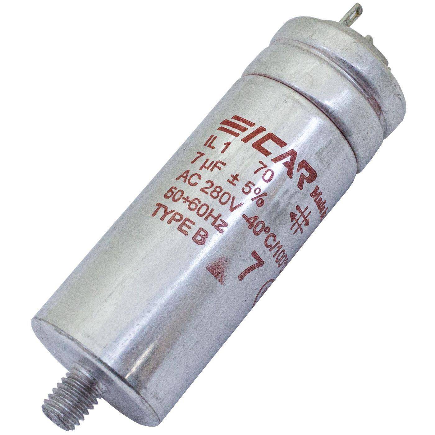 Anlaufkondensator Motorkondensator 7µF 280V 30x80mm Stecker 2,8x0,8mm ICAR 7uF