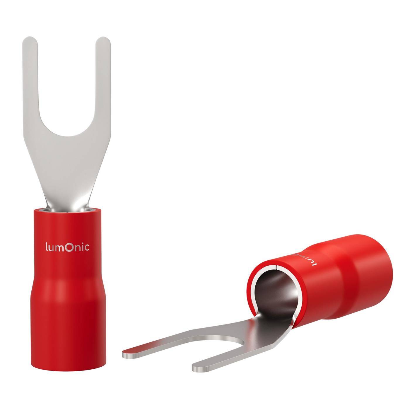 Lumonic 25x Gabelkabelschuh 0,5-1,5mm² teilisoliert | M3 | Kupfer verzinnt | sichere Kabelverbindung ohne Löten | Set mit 25 Stück Crimp-Kabelschuh, Quetschverbinder | KFZ, Maschinenbau, Wohnmobil, Batterie