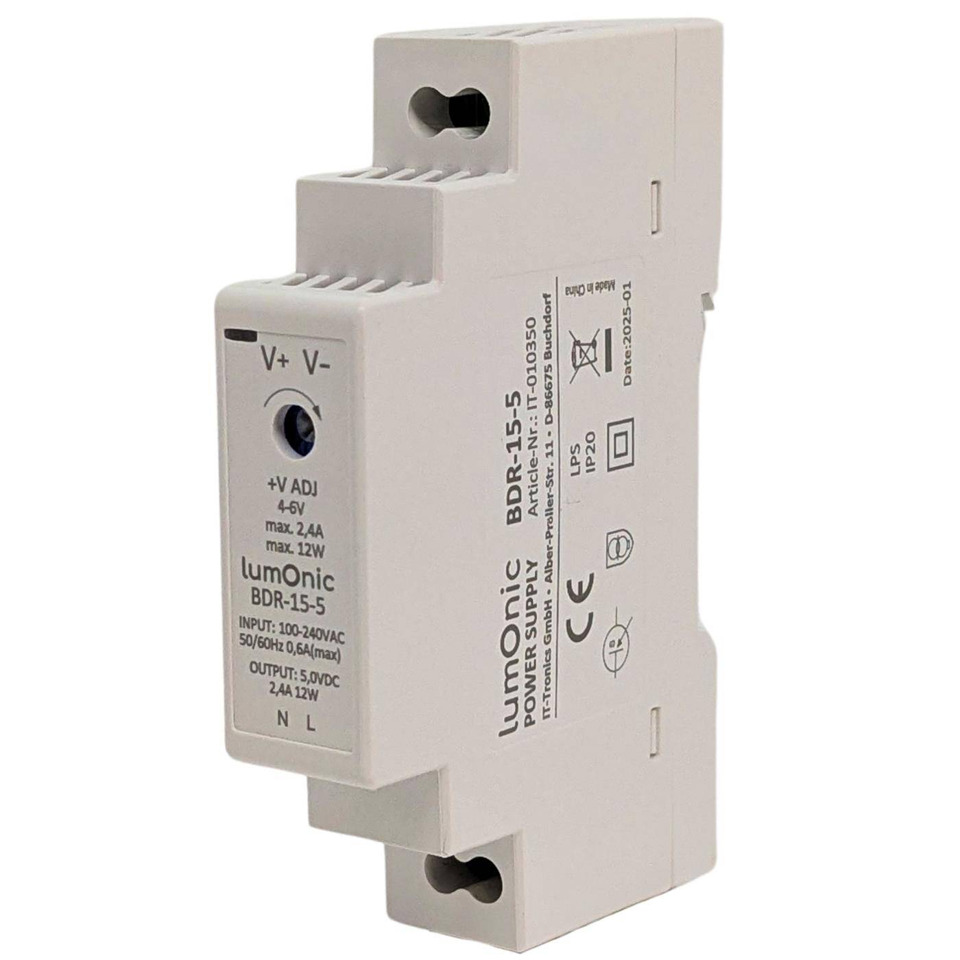 Lumonic I Netzteil Hutschiene BDR-15-5 I 5V / 12W I Input 100-240VAC I Überlastschutz & kurzschlussfest I DIN-Rail Schaltnetzteil I Schaltschrank & Verteilerkasten