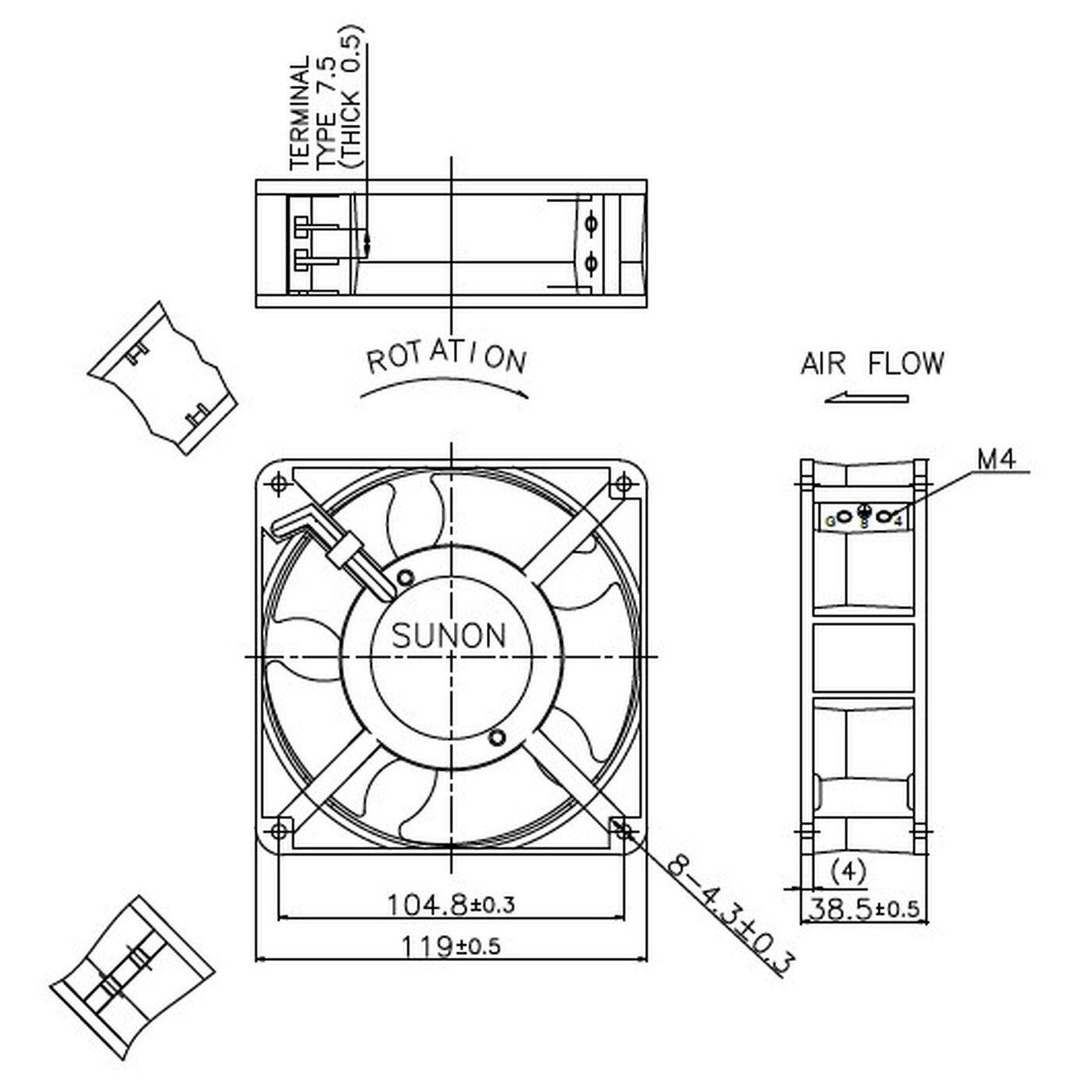 Lüfter 230V AC 10,9W 120x120x38mm 132,5m³/h 2300U/Min 132,5m³/h Sunon DP203A2123LBT-S Lüfter 230V AC 10,9W 120x120x38mm 132,5m³/h 2300U/Min 132,5m³/h Sunon DP203A2123LBT-S