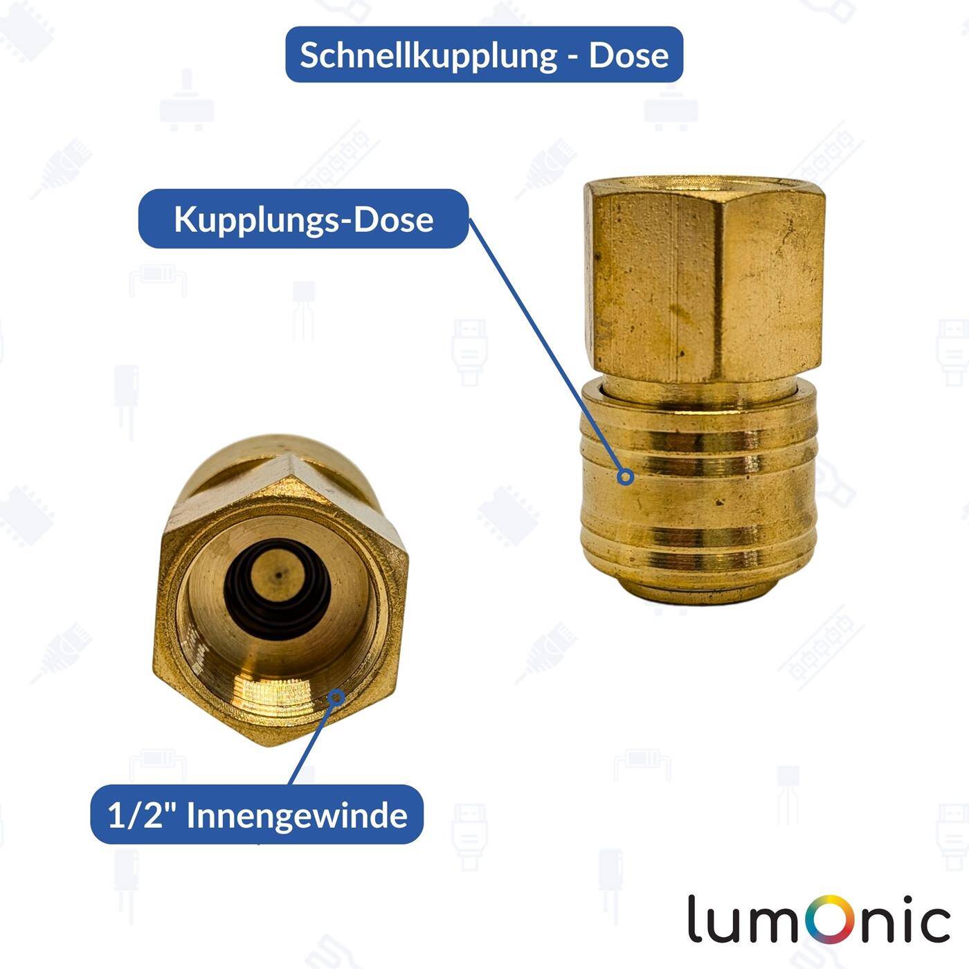 Kupplungsdose mit Innengewinde 1/2" aus Messing Druckluftkupplung-Buchse Schnellkupplung für Werkstätten, Betriebe und Heimwerker Kupplungsdose mit Innengewinde 1/2" aus Messing Druckluftkupplung-Buchse Schnellkupplung für Werkstätten, Betriebe und Heimwerker