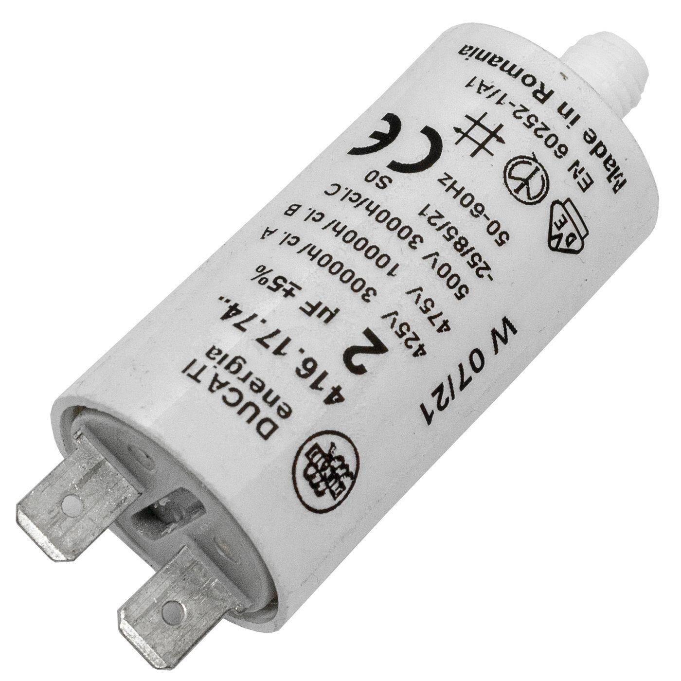 Anlaufkondensator Motorkondensator 2µF 450V 25x49mm Stecker 6,3x0,8mm Ducati 416.17.74 A 2uF