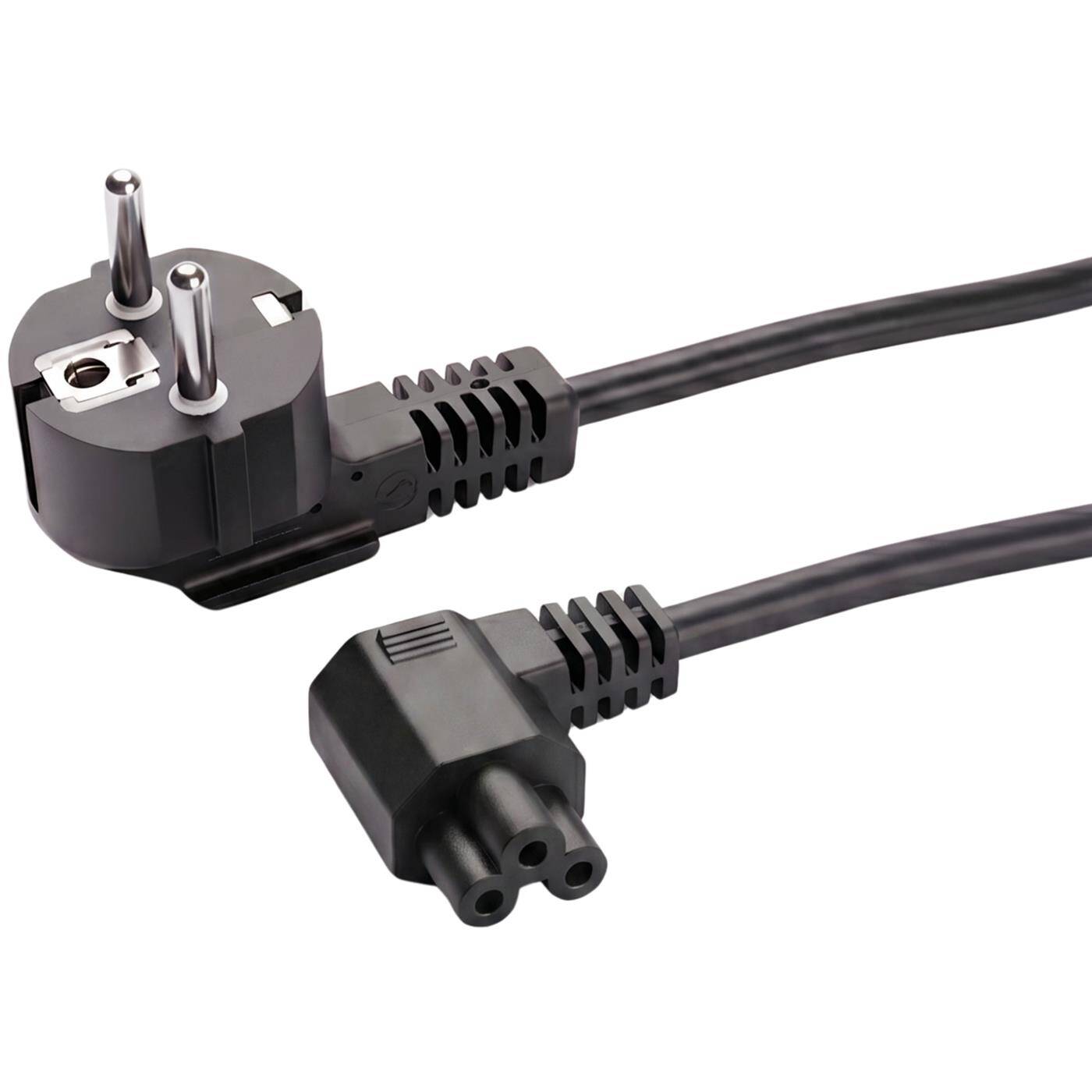 Lumonic Netzkabel Schuko 90° auf C5 90° Gewinkelt, Kleeblatt Schwarz 1,8 m, 230 V - Beidseitig gewinkelte Stecker, für Deckenbeamer, minimaler Überstand, Knickschutz an beiden Enden