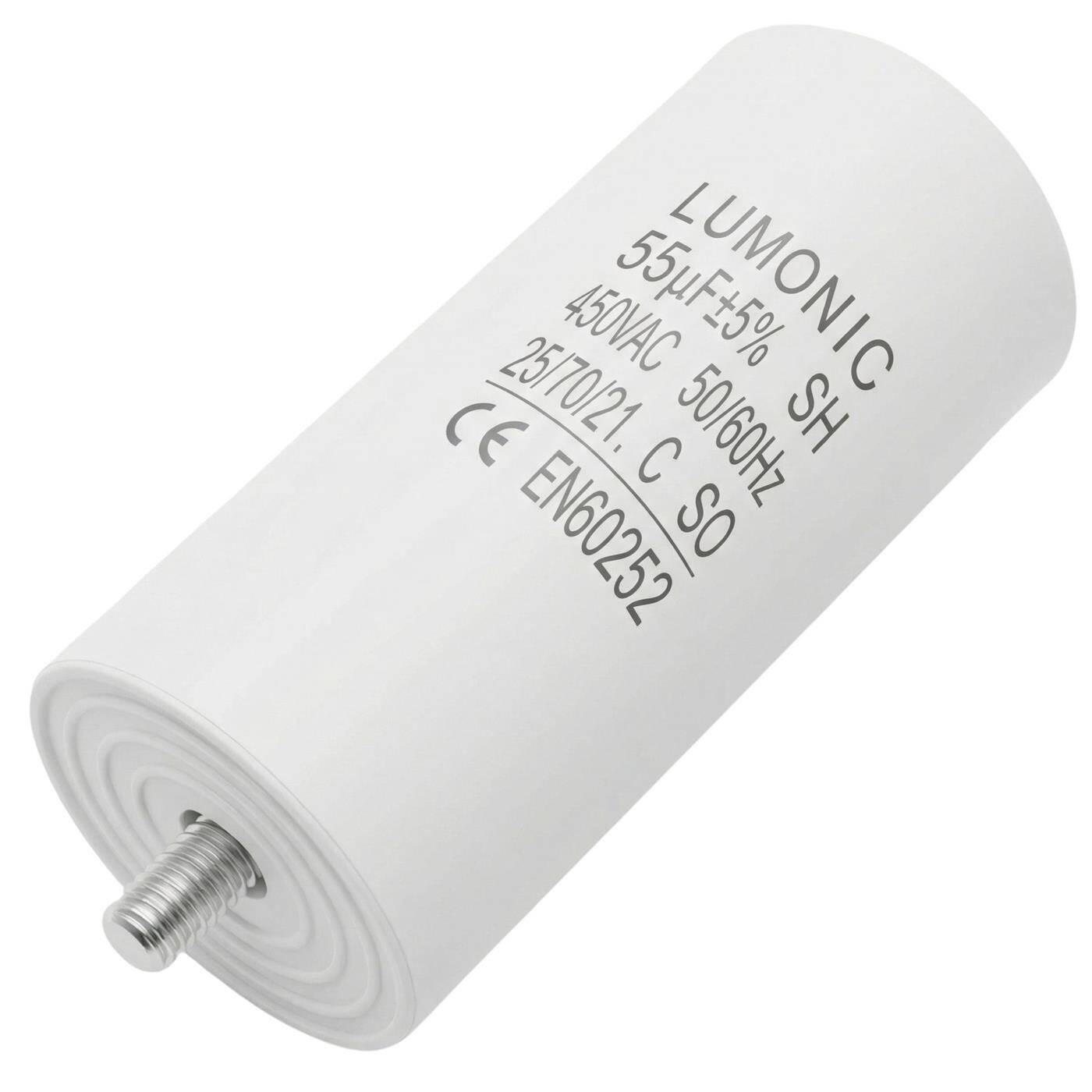 Lumonic Anlaufkondensator 55µF 450V | mit Kabel I 45x100mm I 55uF I Motorkondensator mit Kunststoffgehäuse I Betriebskondensator I für Pumpen, Rasenmäher, Werkzeuge