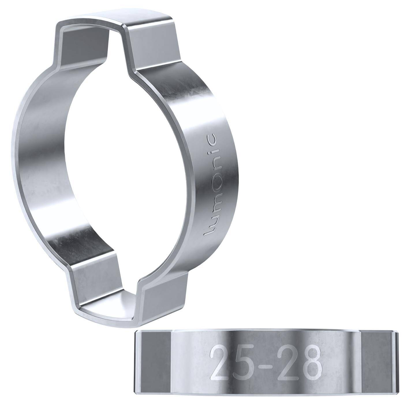 Lumonic I 2x 2-Ohr-Schelle 25-28mm I Stahl Verzinkt I Zweiohrschelle I Schlauchschelle I für Druckluft, Rohrsysteme, Garten, KFZ