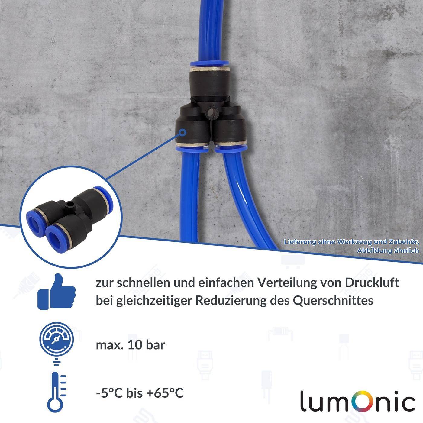 PU hose Y-connector reduction 12mm -> 2x10mm Y-piece Push-in Pneumatic plug connector Y-distributor reducing Compressed air