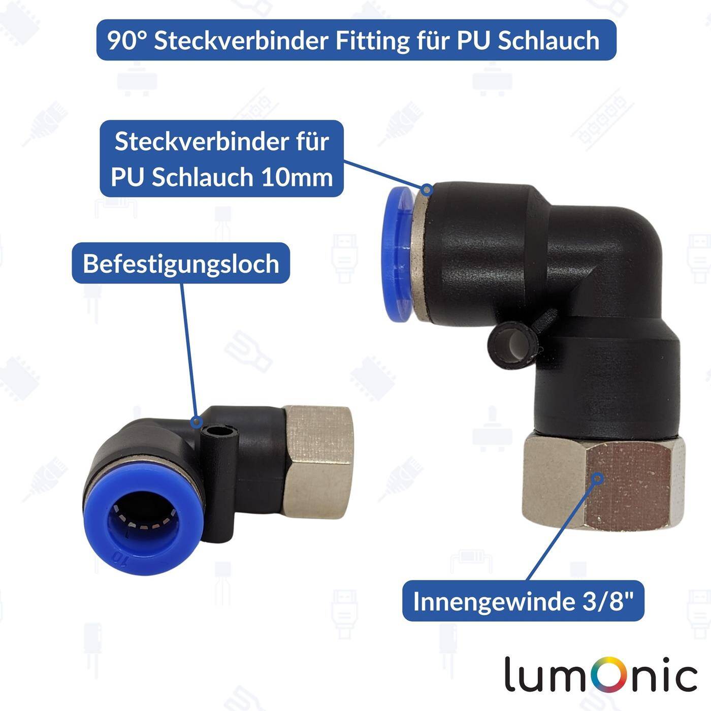 PU Schlauch 90° Steckverbinder Fitting mit Innengewinde 10mm*3/8Zoll Winkel-Verbinder L-Steckverbinder pneumatischer Steckverbinder Fitting Druckluft & Automatisierung