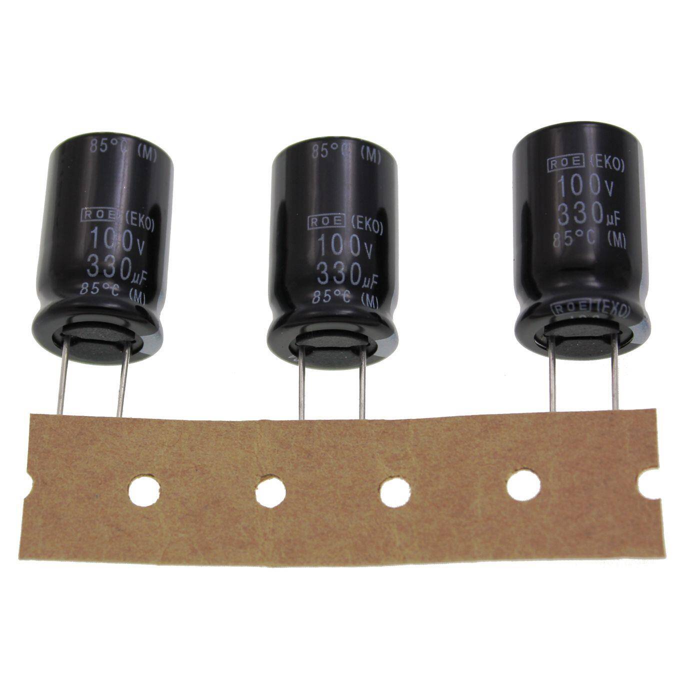 Elko Capacitor Radial 330µF 100V | Electrolytic capacitor up to a temperature of 85°C | 16x25mm | 330uF EKO00JG333LC0K Vishay