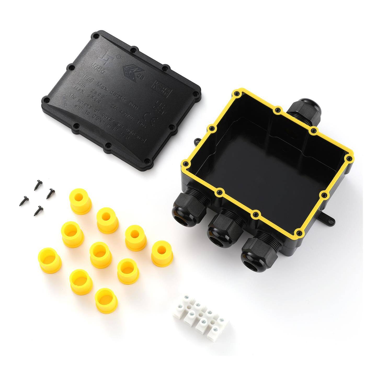 4-way junction box watertight IP68, Fast, secure cable distribution, for cables 0.5-4mm², UV-resistant, -40°C to+ 105°C, Junction box for outdoor, garden, underground cable