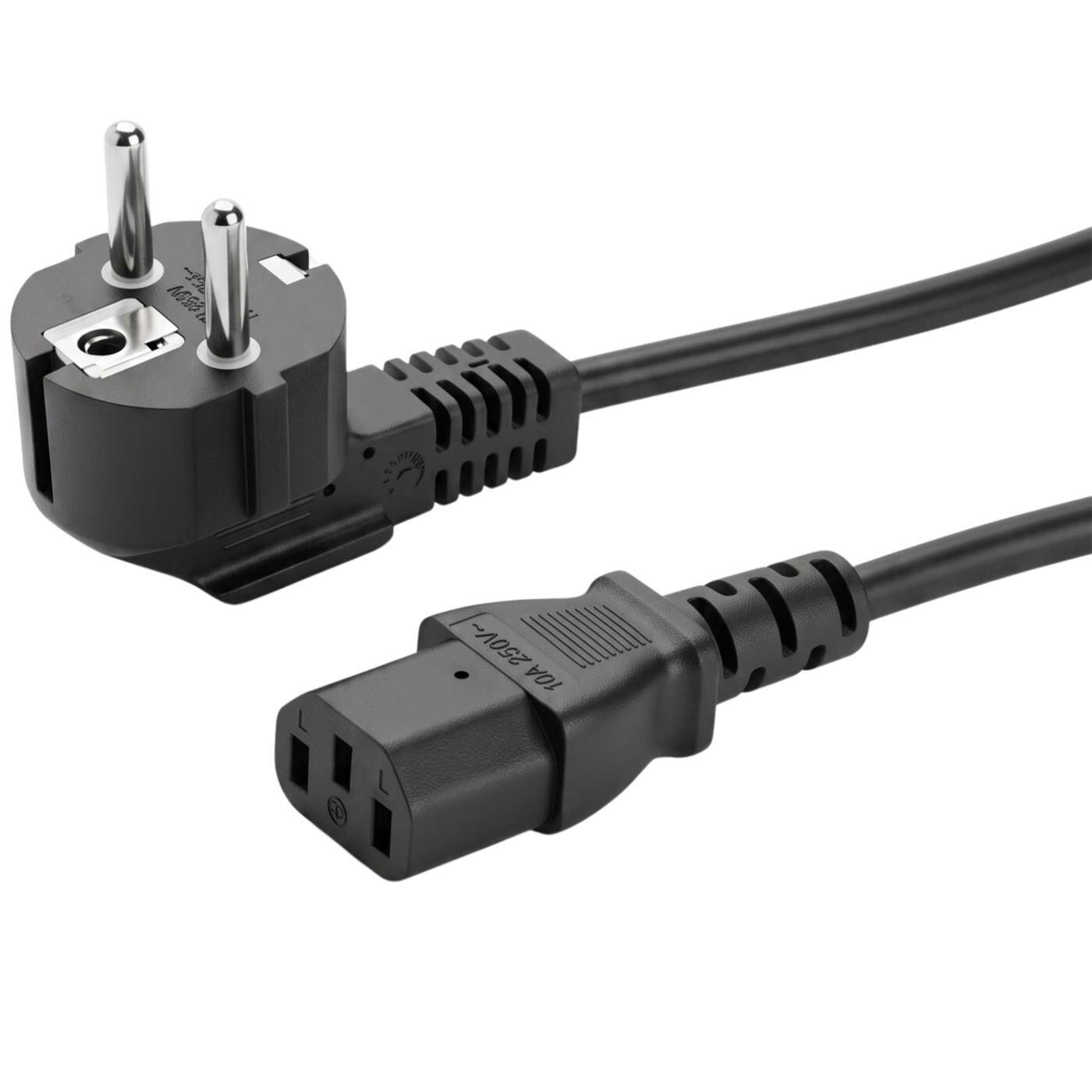 Lumonic Kaltgerätekabel Schuko 90° Gewinkelt auf C13, Schwarz 3 m, 230 V - 90° Winkelstecker spart Platz, für wandnahe Arbeitsplätze, bündiger Kabelabgang nach unten, Knickschutz gegen Kabelbruch