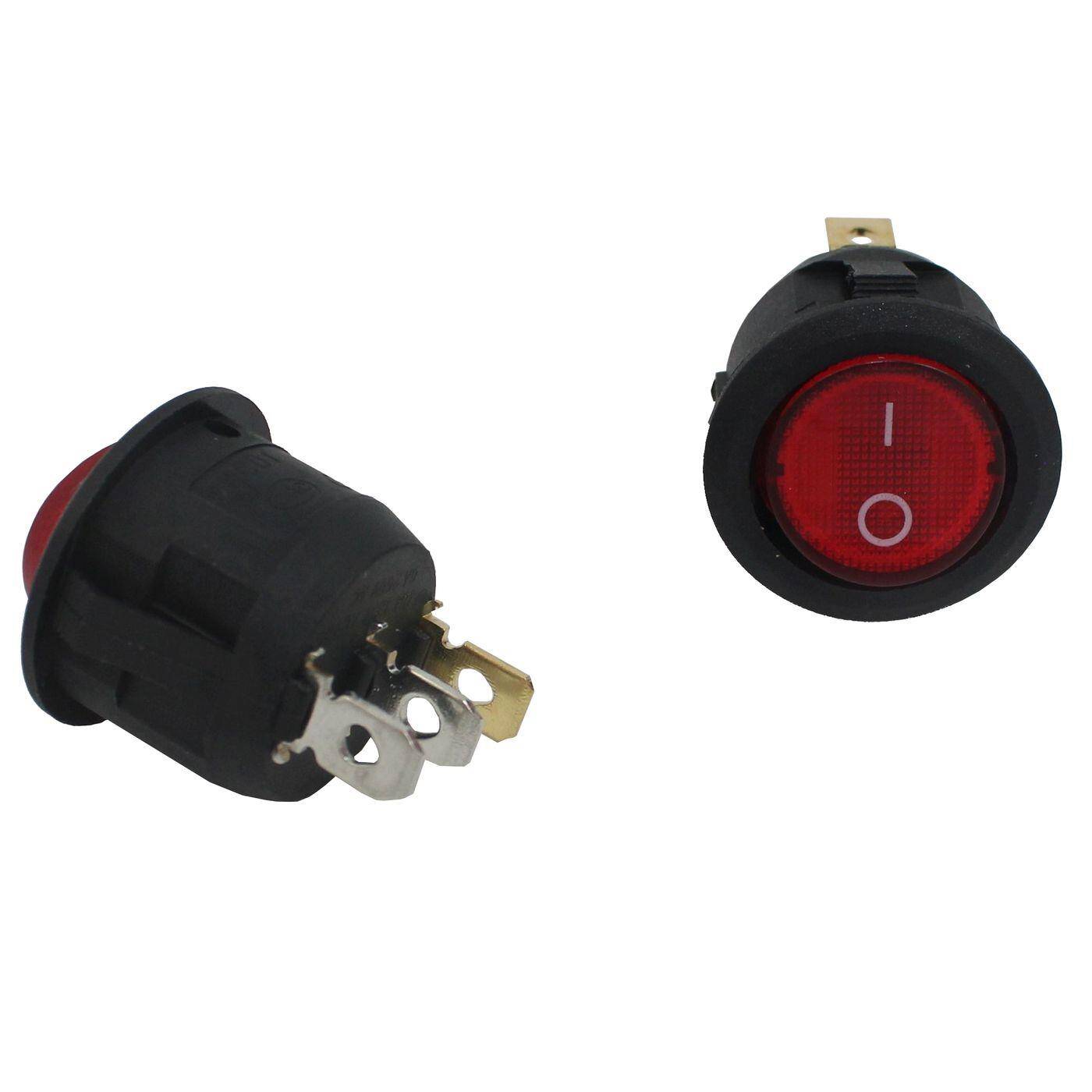 5x Off switch 1pole 250V 6A I-0 d=23mm Red Rocker switch