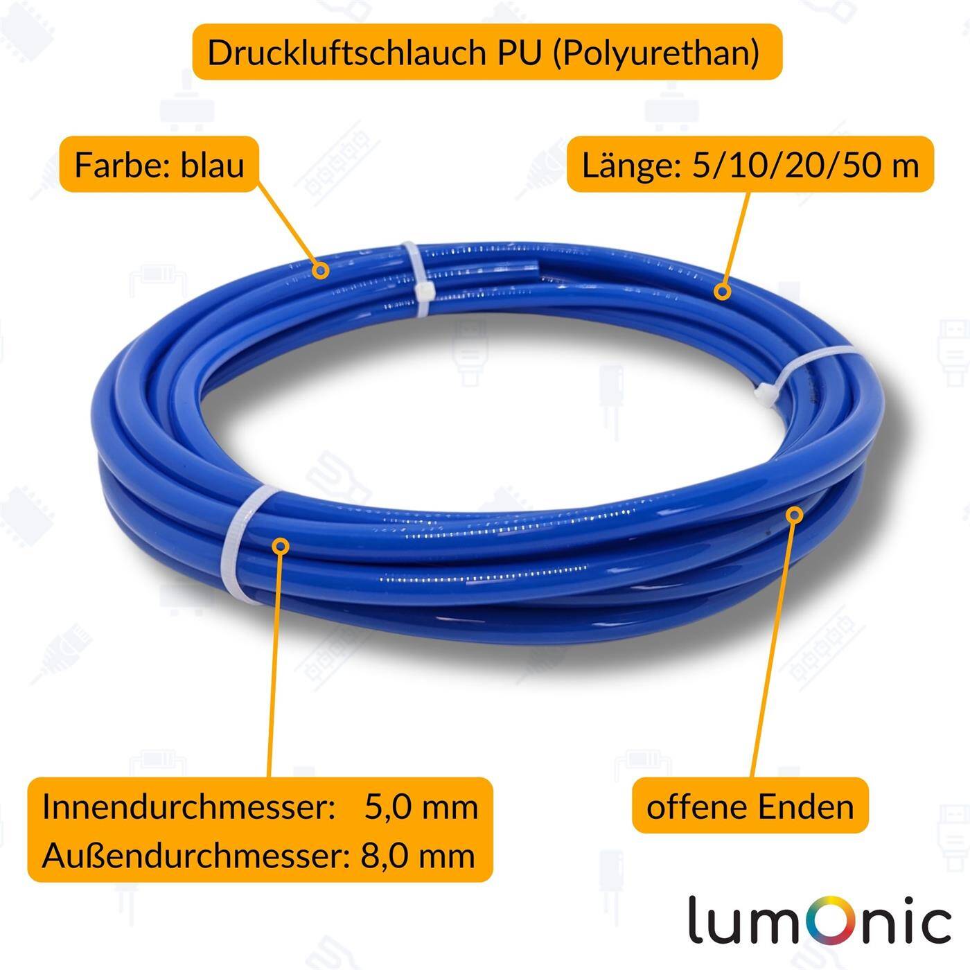 20m Druckluftschlauch PU 5/8mm Maschinenbau Pneumatiksysteme Werkstatt PU Schlauch Polyurethan flexibel, abriebfest