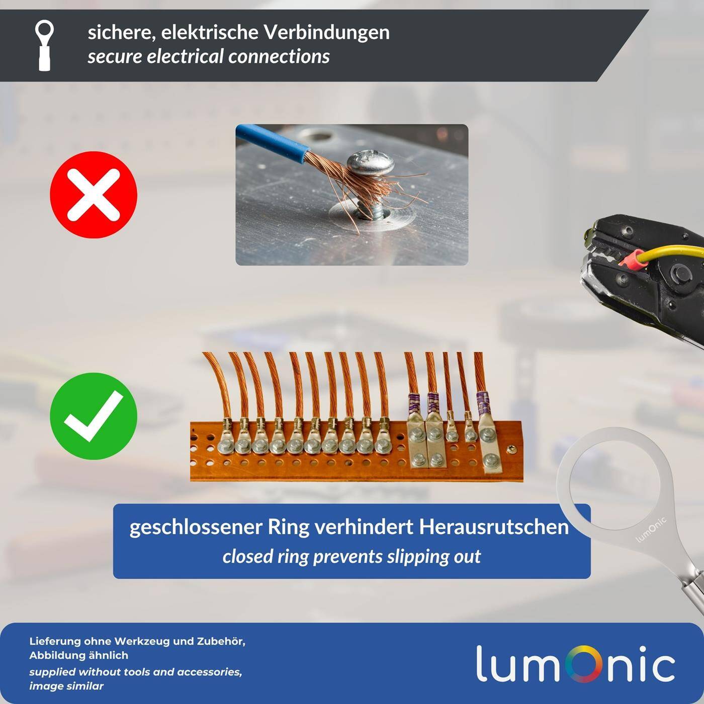 Lumonic 25x Ringkabelschuh 10,0-16,0mm² blank | M10 | Kupfer verzinnt | sichere Kabelverbindung ohne Löten | Crimp-Kabelschuh unisoliert | KFZ, Maschinenbau, Wohnmobil, Batterie