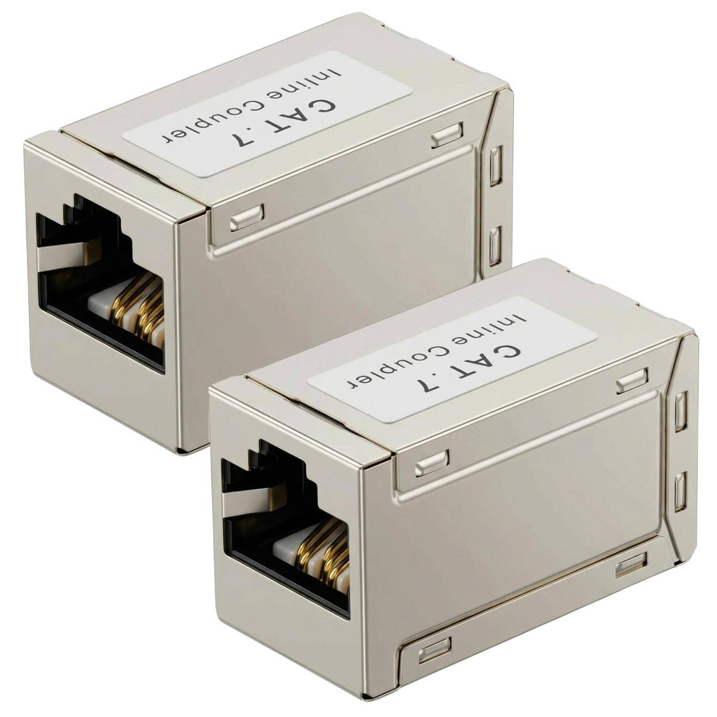 Set of 2 RJ45 coupling CAT7, 10Gbit/s, shielded, Network extension, PoE, Metal housing, Ethernet connector