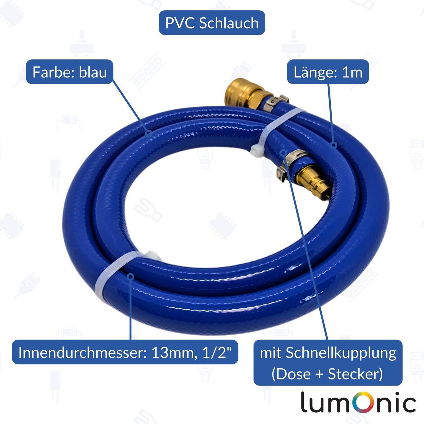 1m Druckluftschlauch mit Schnellkupplung 13mm PVC Druckluftverlängerung Dose & Stecker fertig konfektioniert flexibel, abriebfest und gewebeverstärkt 1m Druckluftschlauch mit Schnellkupplung 13mm PVC Druckluftverlängerung Dose & Stecker fertig konfektioniert flexibel, abriebfest und gewebeverstärkt
