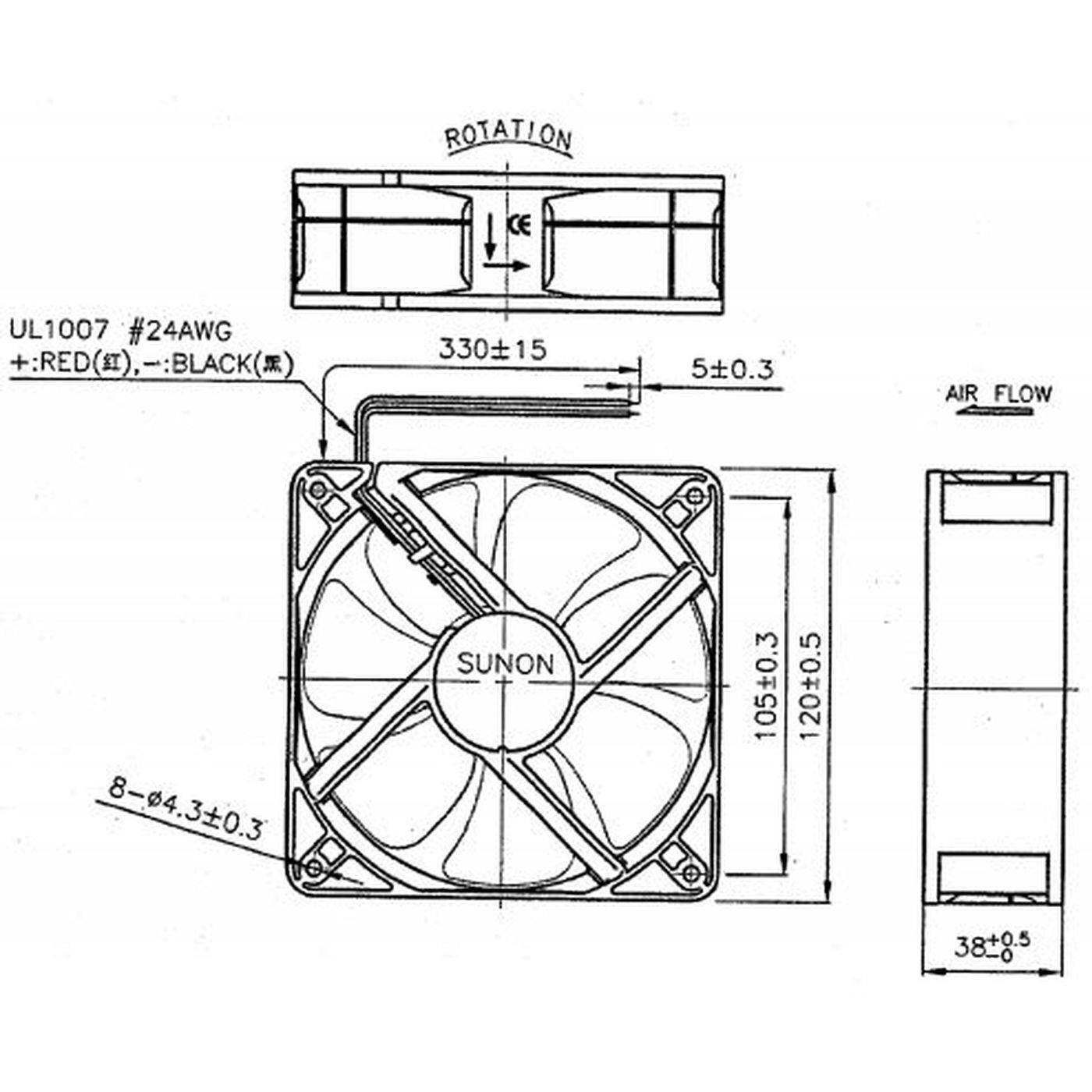 Lüfter 12V DC 10,1W 120x120x38mm 234,4m³/h 3100U/Min 234,4m³/h Sunon MEC0381V1-A99