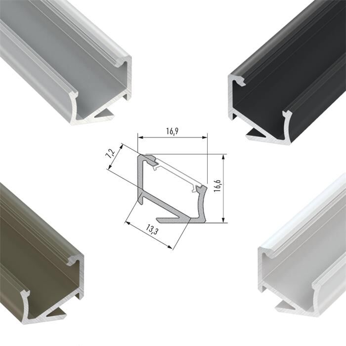 1m LED Profil H 17x17mm Aluminium 30° 60° Eckprofil für 12mm LED Streifen