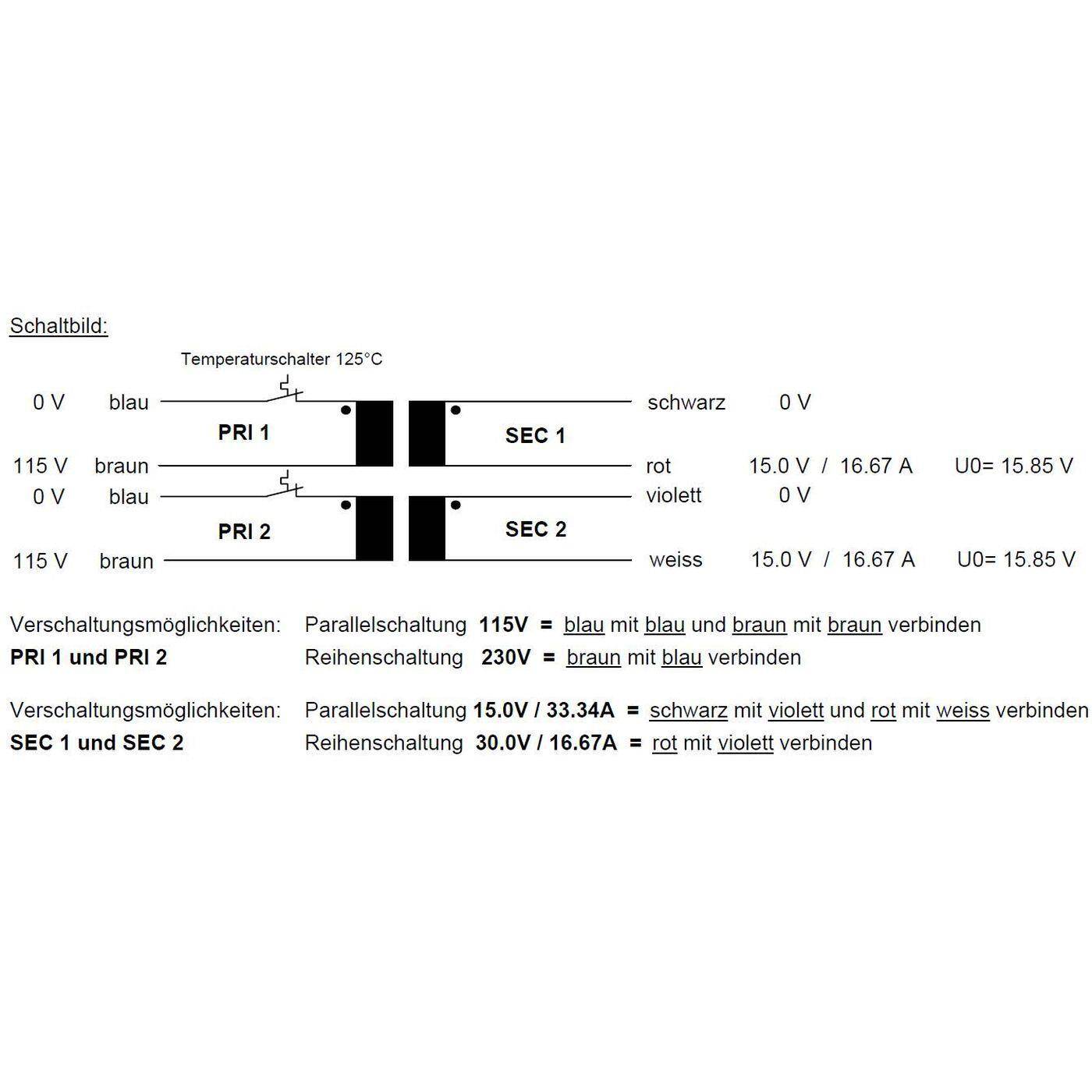 Lumonic Ringkerntrafo Transformator 500VA 2x15V für Audio, Industrie, Halogen und Schienensysteme - 230V Eingangsspannung - 30V Sekundärspannung - Modell RSO-825058