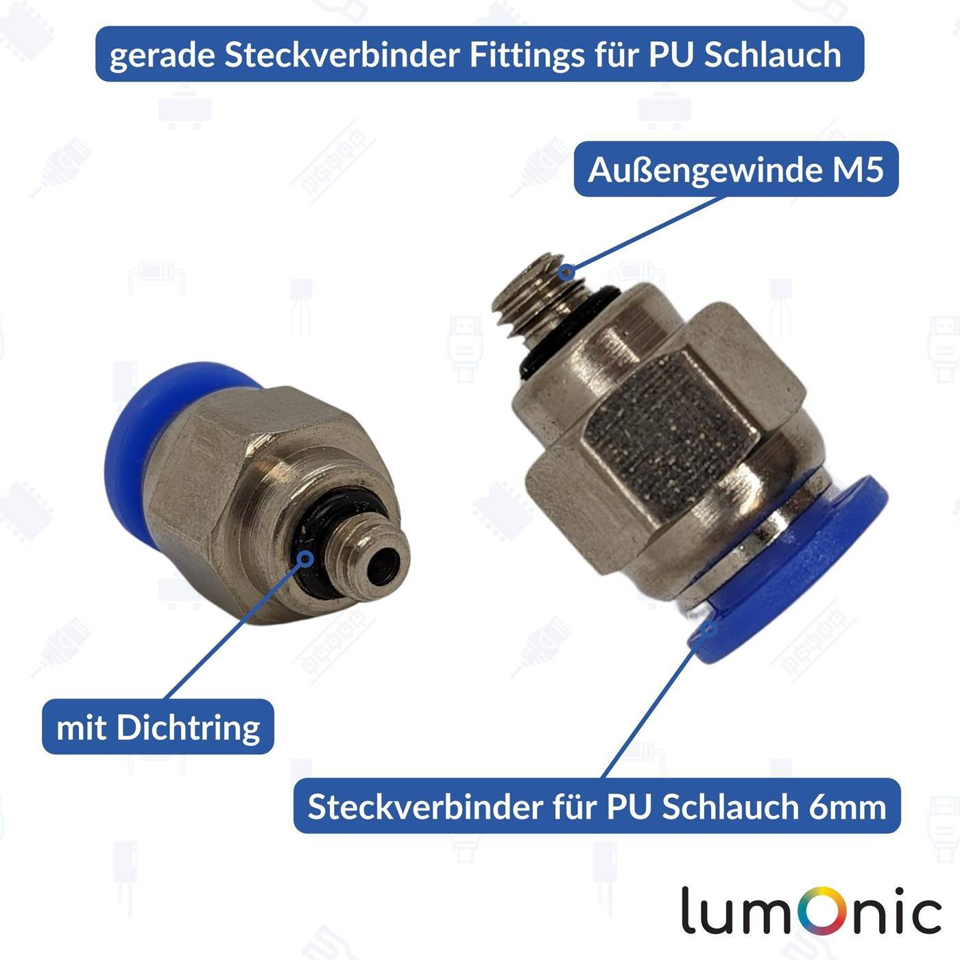 PU hose connector fitting with external thread 6mm*M5 straight Quick release fastener Pneumatic plug connector Hose connector Compressed air