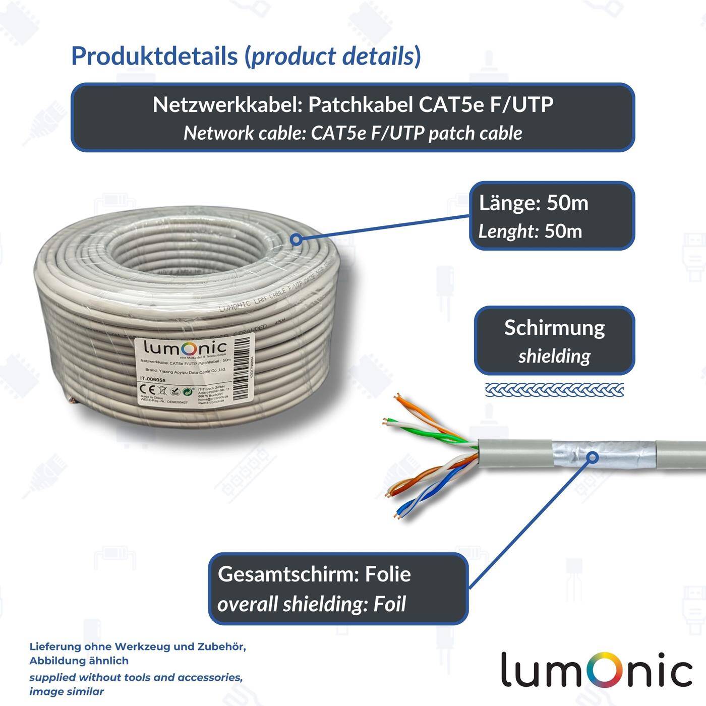 50m Netzwerkkabel Patchkabel CAT5e F/UTP Ethernet Kabel LAN Kabel CAT.5e