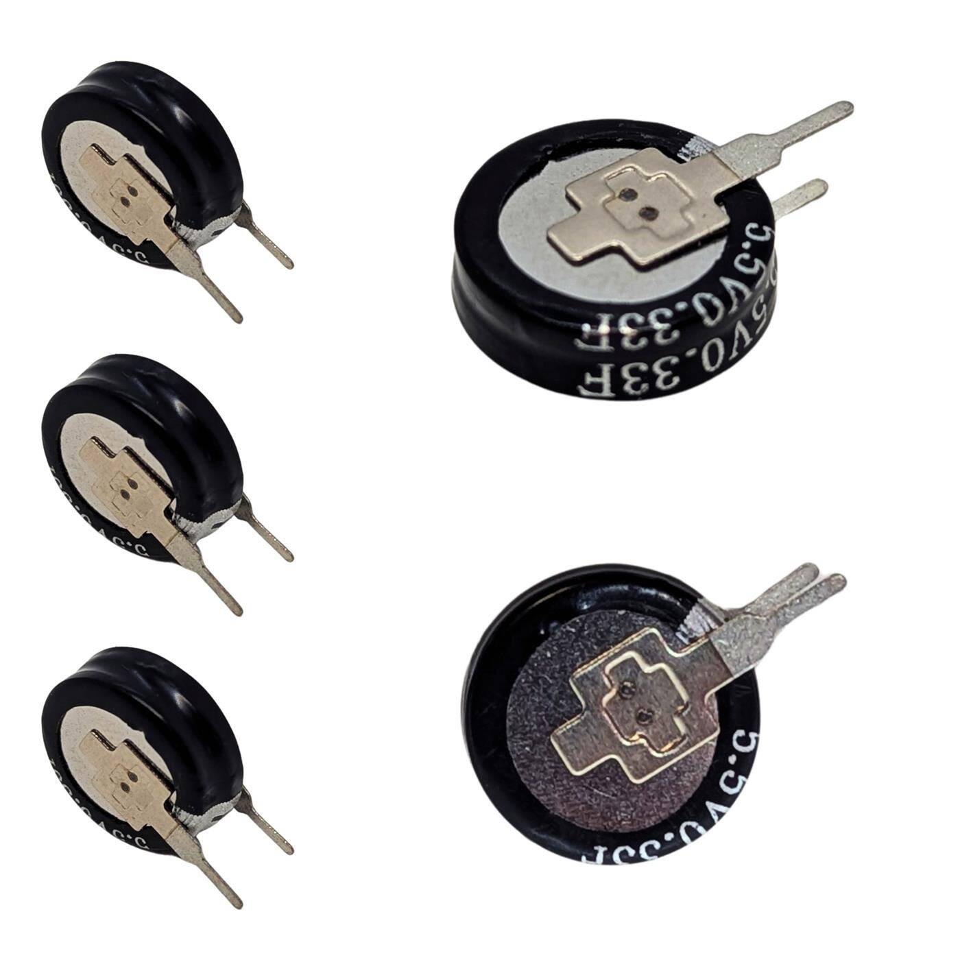 5x Supercap 0,33F 5,5V V-Type, EDLC for direct use, high capacity, 5.5V monoblock - no balancing necessary, flicker protection, backup, Arduino, PLC, heating