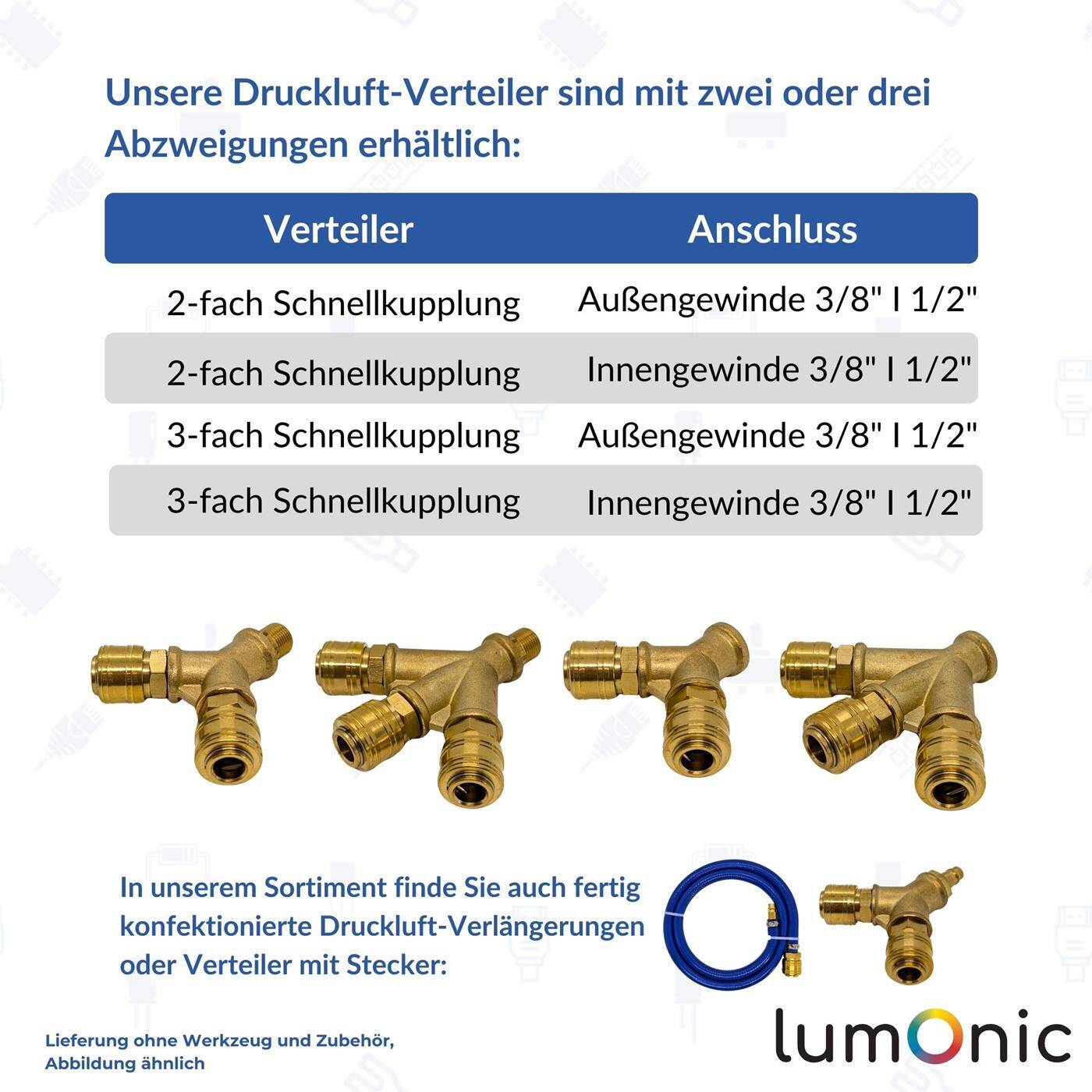 Compressed air distributor 2-fold with external thread 1/2" made of brass Compressed air distributor Compressed air diverter Quick coupling Multiple distributor for workshops, businesses and DIY enthusiasts