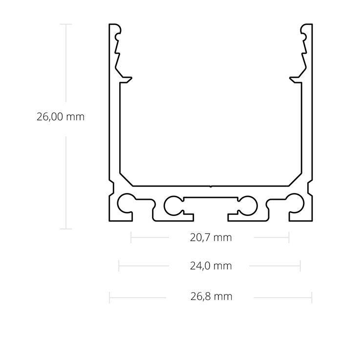 1m LED Profil PN6 Schwarz 26,8x26mm Aluminium Aufbauprofil für 24mm LED Streifen