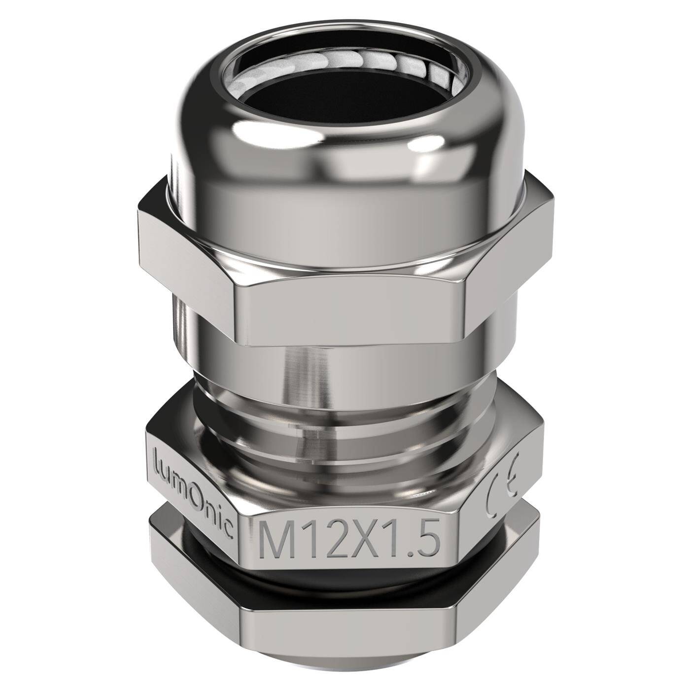Lumonic Kabelverschraubung Metall M12 | Klemmbereich 4-8mm | IP68 | mit Gegenmutter | Messing vernickelt, EMV | -40…+100°C | entspricht PG7