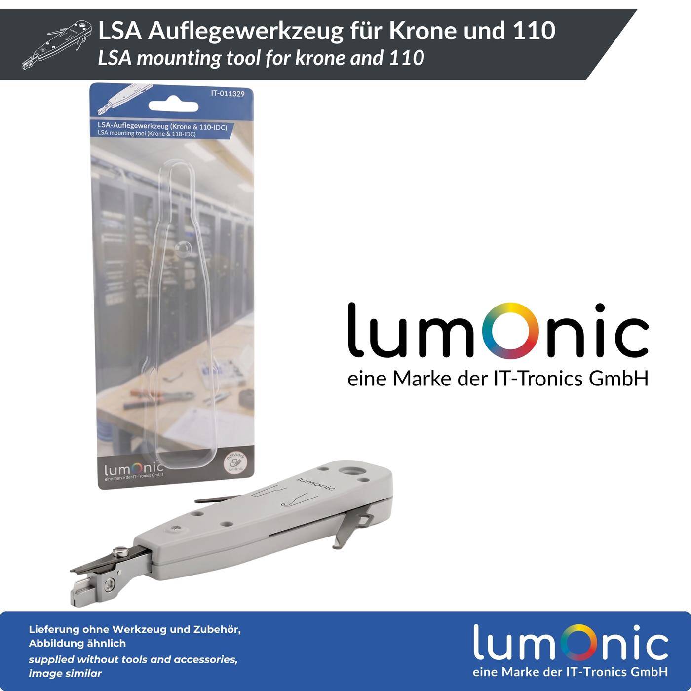 Lumonic LSA Auflegewerkzeug für Krone und 110 - kompatibel mit Krone/LSA Plus und 110, bündiges Abschneiden ohne Abisolieren, Aushebelhaken, für Patchpanel und Netzwerkdose