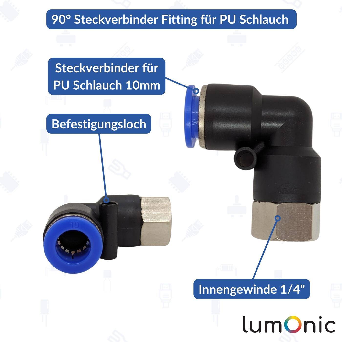 PU Schlauch 90° Steckverbinder Fitting mit Innengewinde 10mm*1/4Zoll Winkel-Verbinder L-Steckverbinder pneumatischer Steckverbinder Fitting Druckluft & Automatisierung