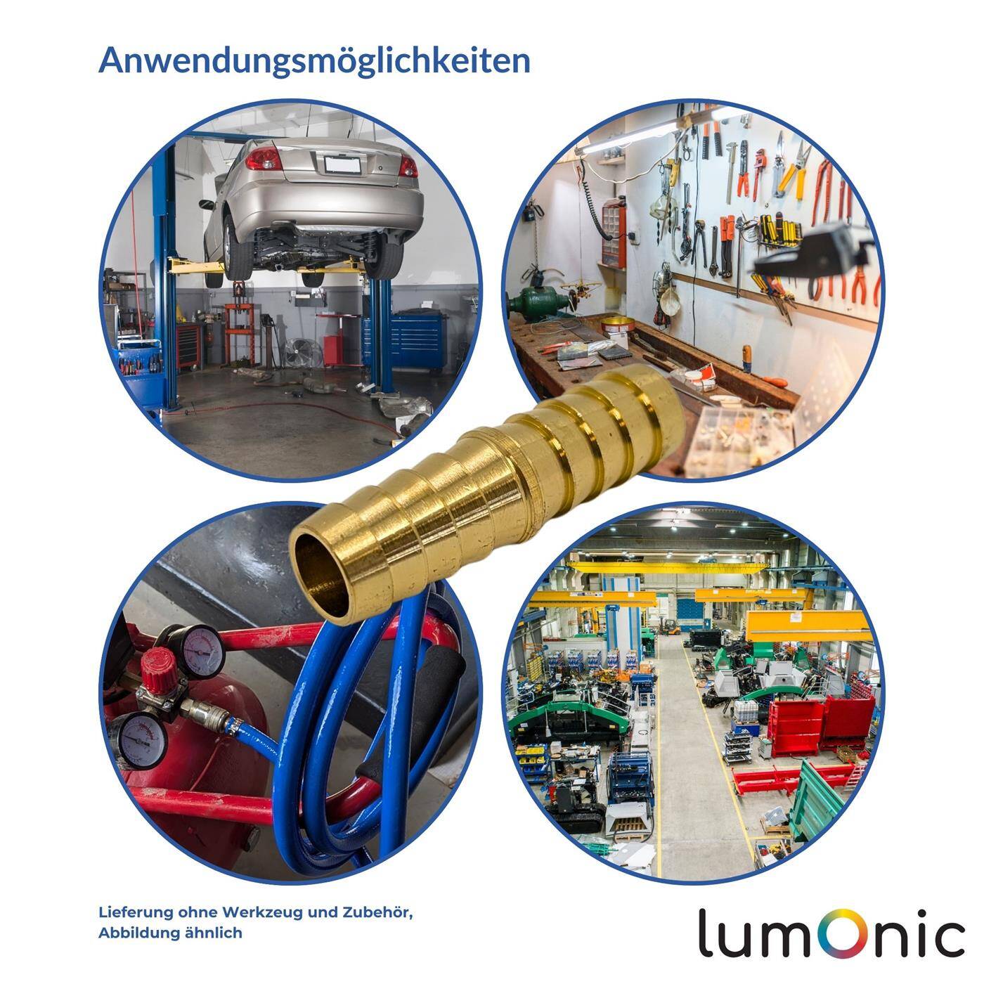 Lumonic I Straight hose connector I for 6mm (1/4") hose I made of brass I I-connector I I-piece I with spike profile I Compressed air I for workshops, businesses and DIY enthusiasts