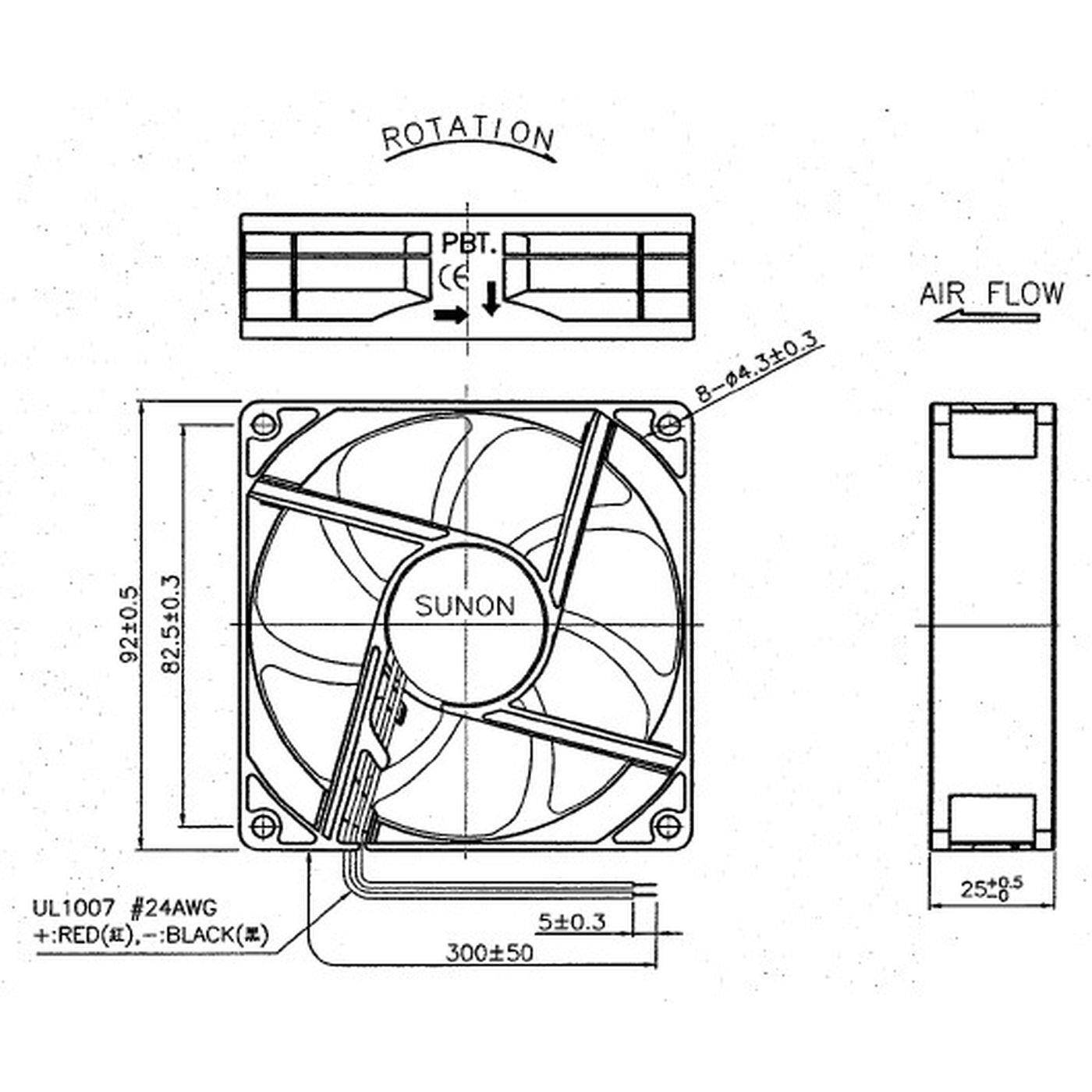Fan 24V DC 2,4W 92x92x25mm 93,4m³/h 3400U/Min 93,4m³/h Sunon EE92252BX-A99