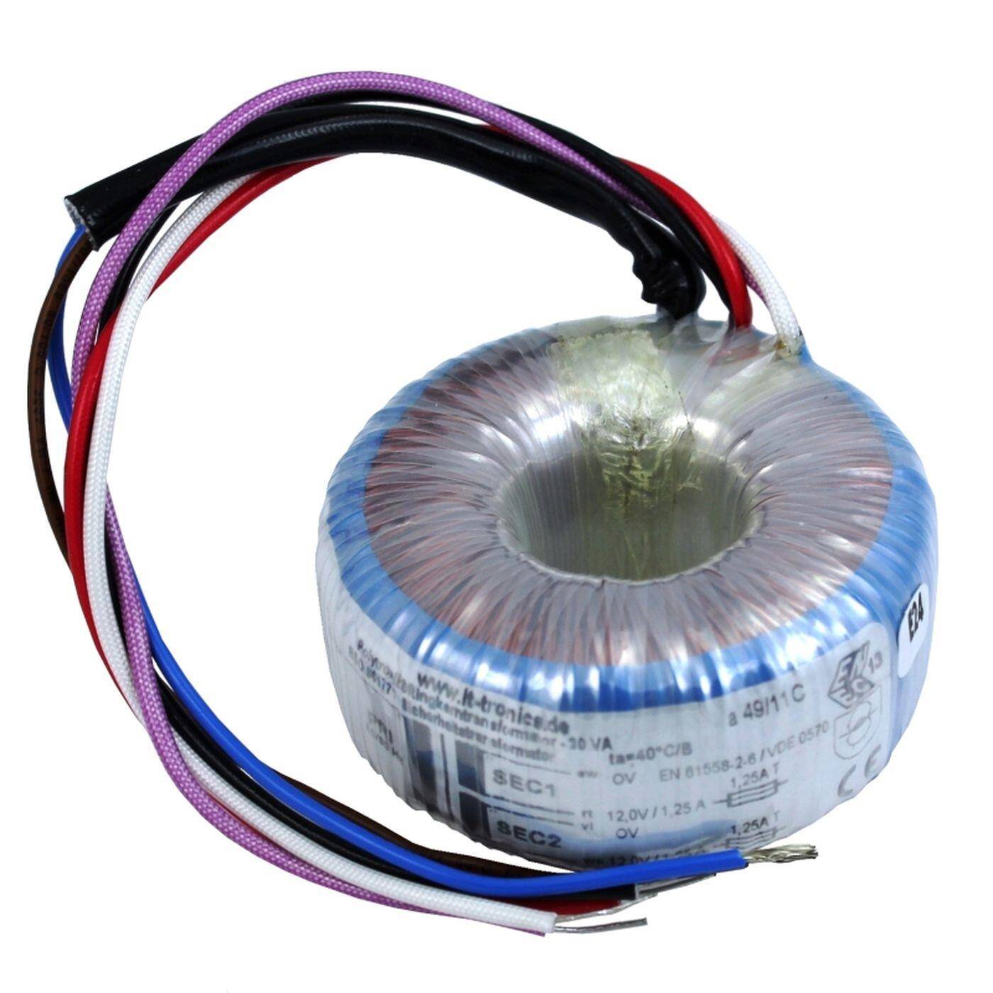 Toroidal transformer 30VA 230V 2x6V 12V Lumonic RSO-826006