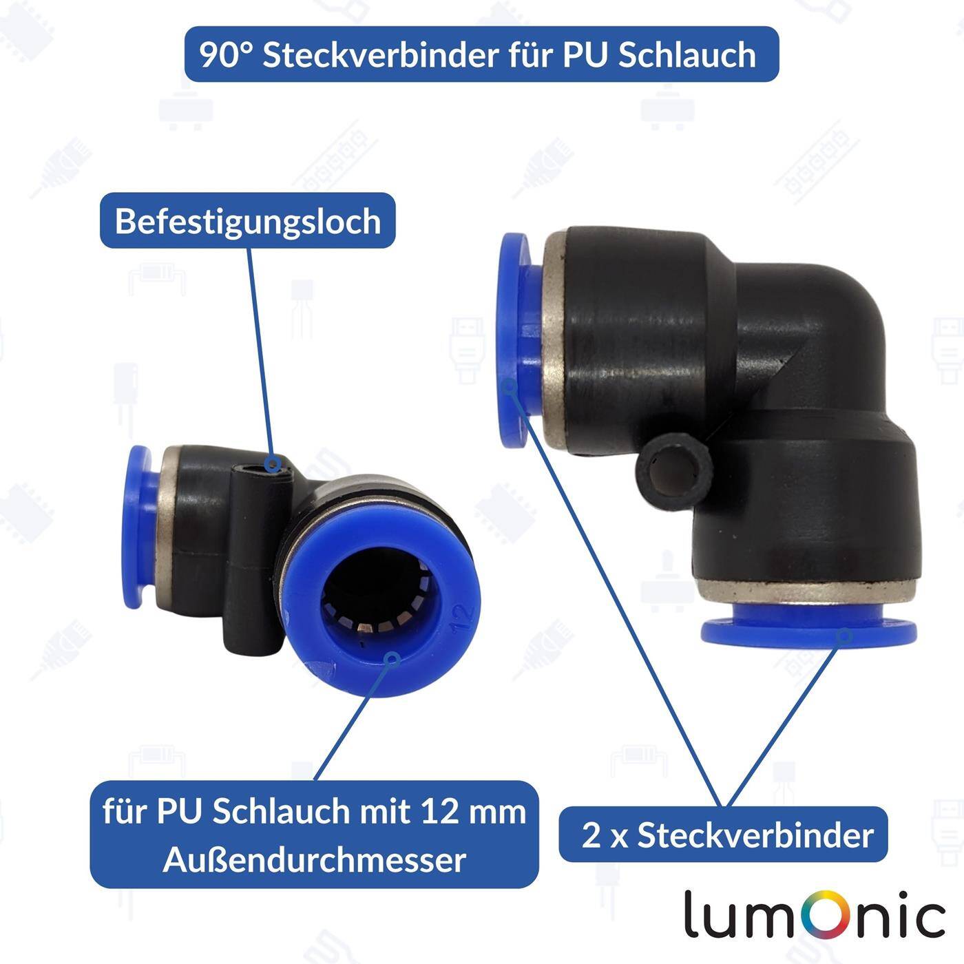 PU Schlauch 90° Steckverbinder 12mm Winkel-Verbinder L-Steckverbinder pneumatischer Steckverbinder Schlauchverbinder Druckluft & Automatisierung