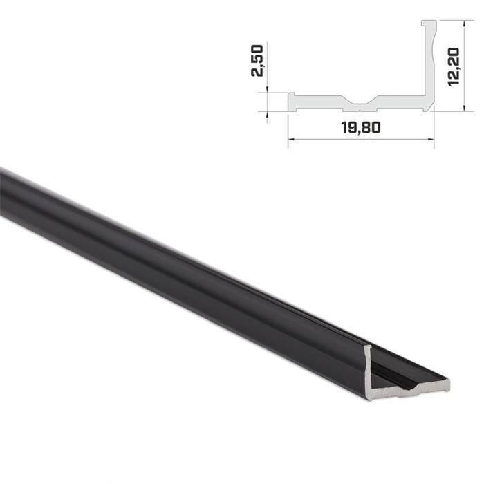1m LED Profil E Schwarz 19x12mm Aluminium Aufbauprofil für 16mm LED Streifen