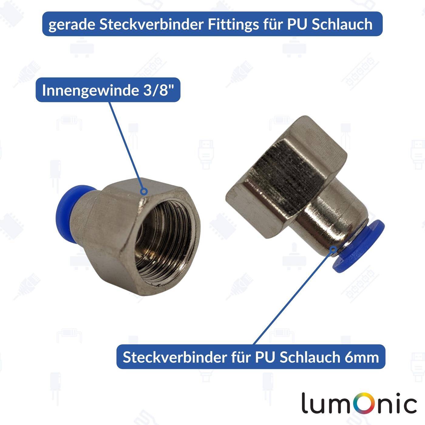 PU Schlauch Steckverbinder Fitting mit Innengewinde 6mm*3/8Zoll gerade Schnellverschluss pneumatischer Steckverbinder Schlauchverbinder Druckluft & Automatisierung