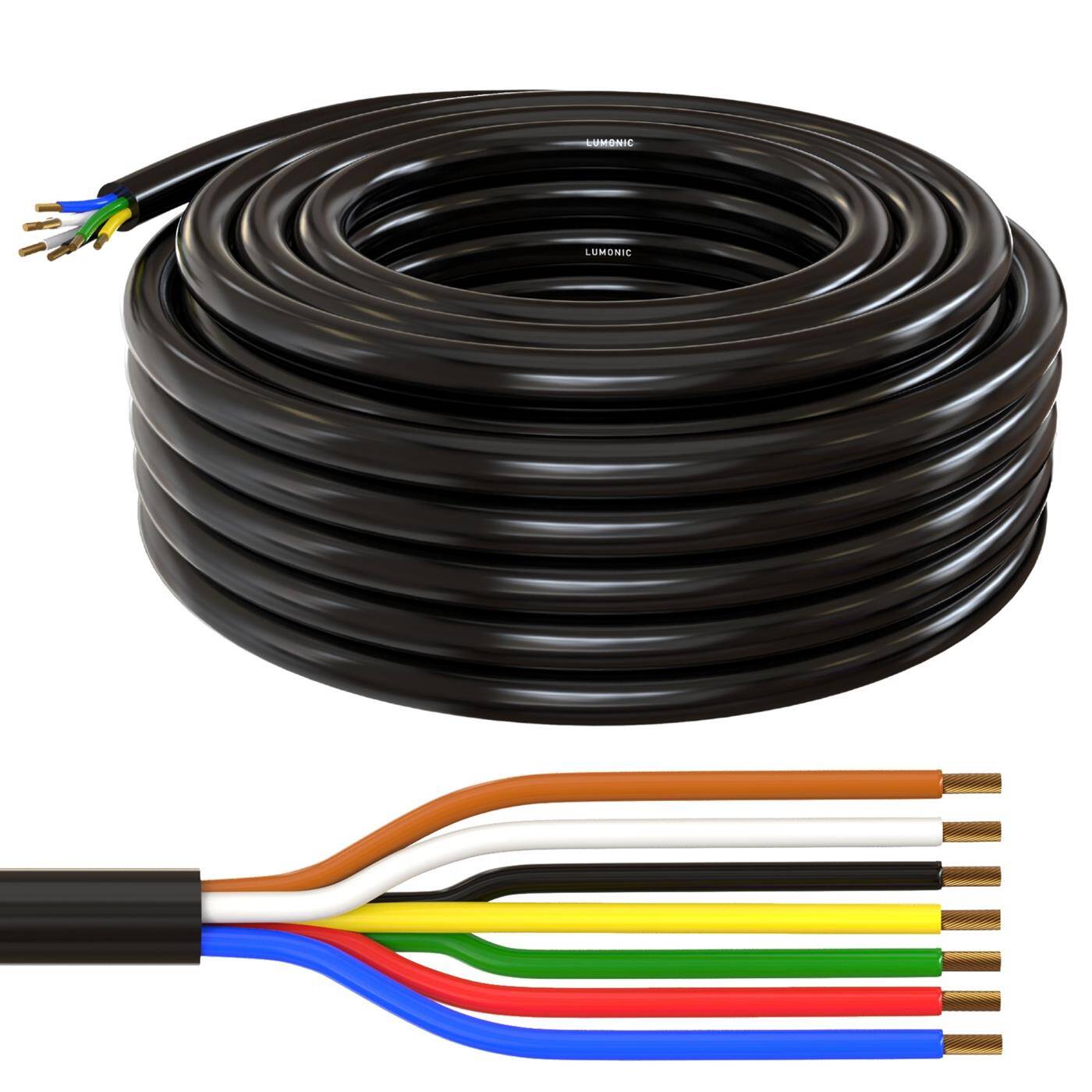 Lumonic 10m FLRYY Fahrzeugleitung 7x1mm² schwarz | 7-adrig | Anhängerkabel | mehradriges KFZ-Kabel | Öl- und Kraftstoffbeständig, flammwidrig | Niedervolt
