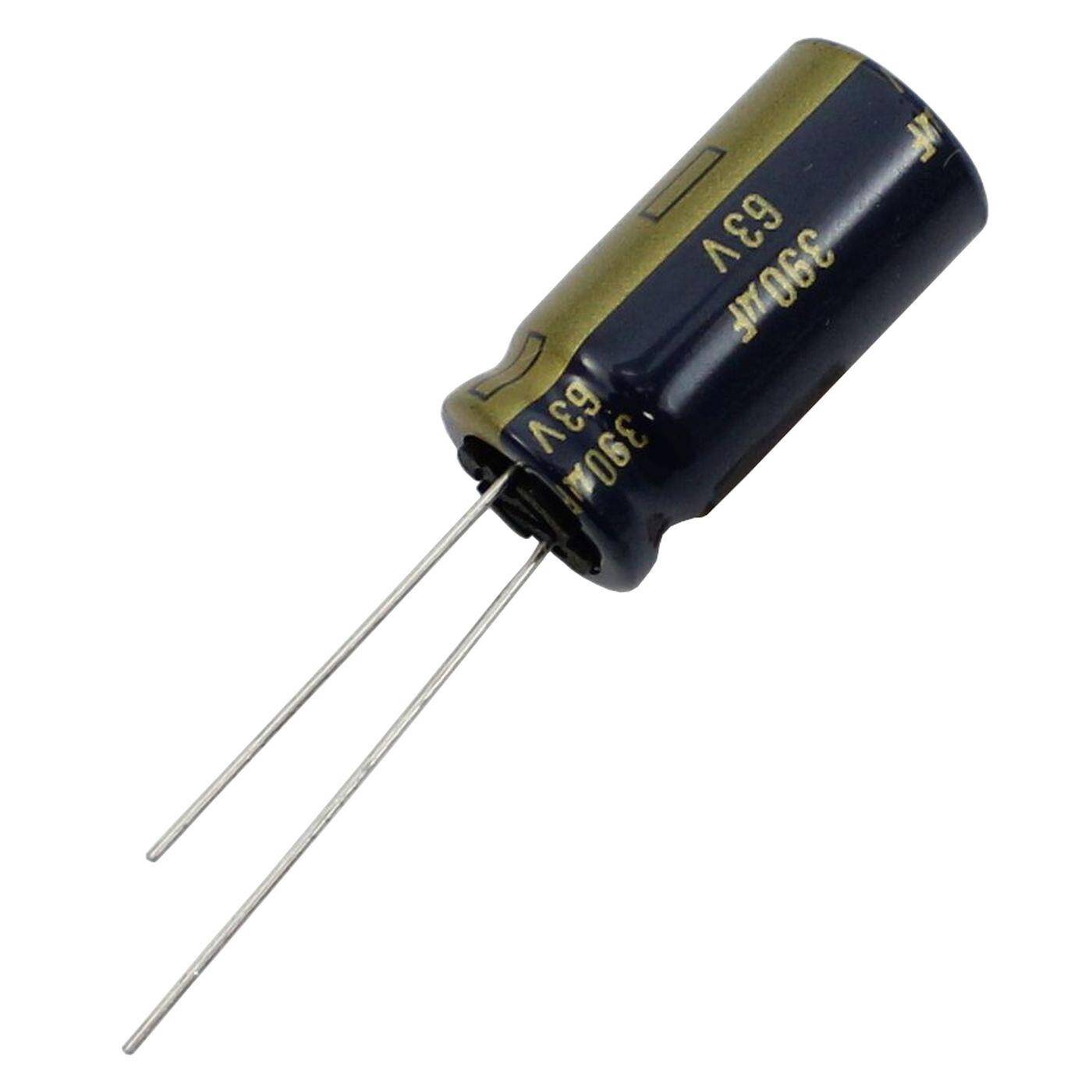 Elko Capacitor Radial 390µF 63V | Electrolytic capacitor up to a temperature of 105°C | 12,5x25mm | 390uF EEUFC1J391 Panasonic