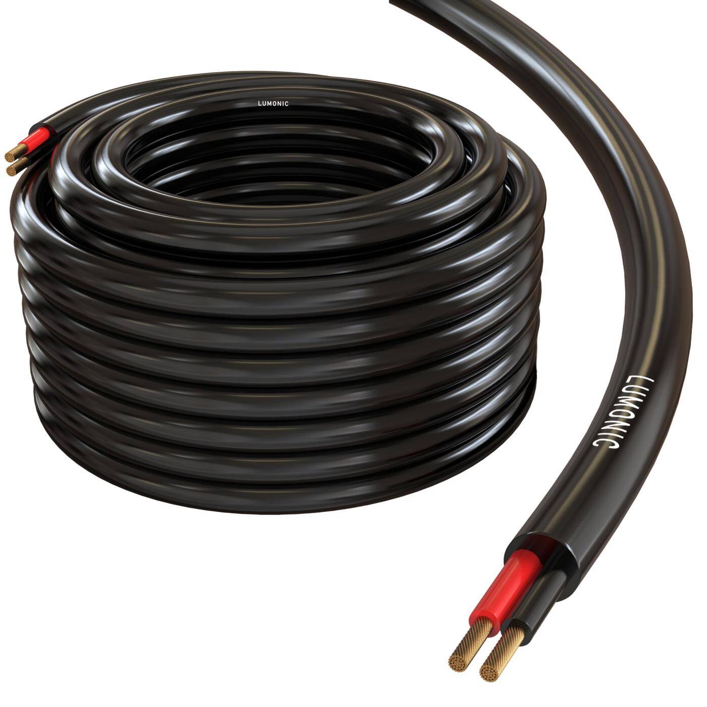 Lumonic Lautsprecherkabel 10m Schwarz  | 2x 4mm² CCA | HiFi Boxenkabel | Audio Rundkabel | Profi PA Installations- Audio- Rundkabel