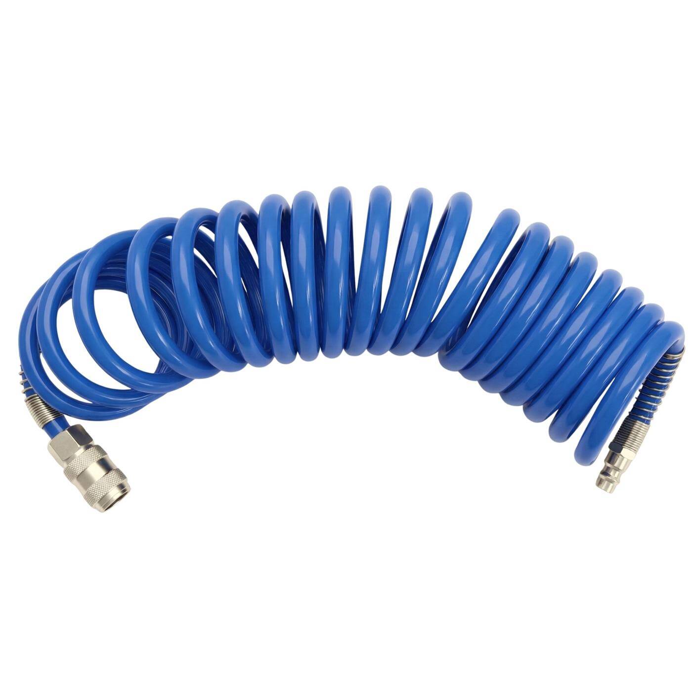 PU spiral hose with quick coupling 6,5mm/10mm 5m for compressors and pneumatic tools flexible, abrasion-resistant Compressed air extension Can