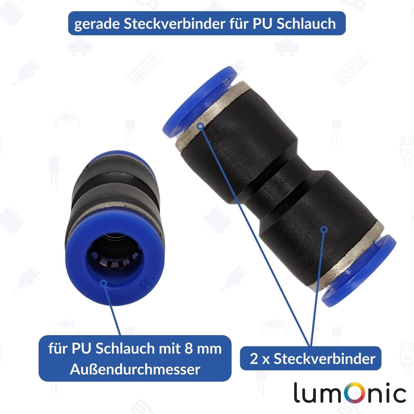 PU Schlauch Steckverbinder 8mm gerade Schnellverschluss pneumatischer Steckverbinder Schlauchverbinder Druckluft & Automatisierung