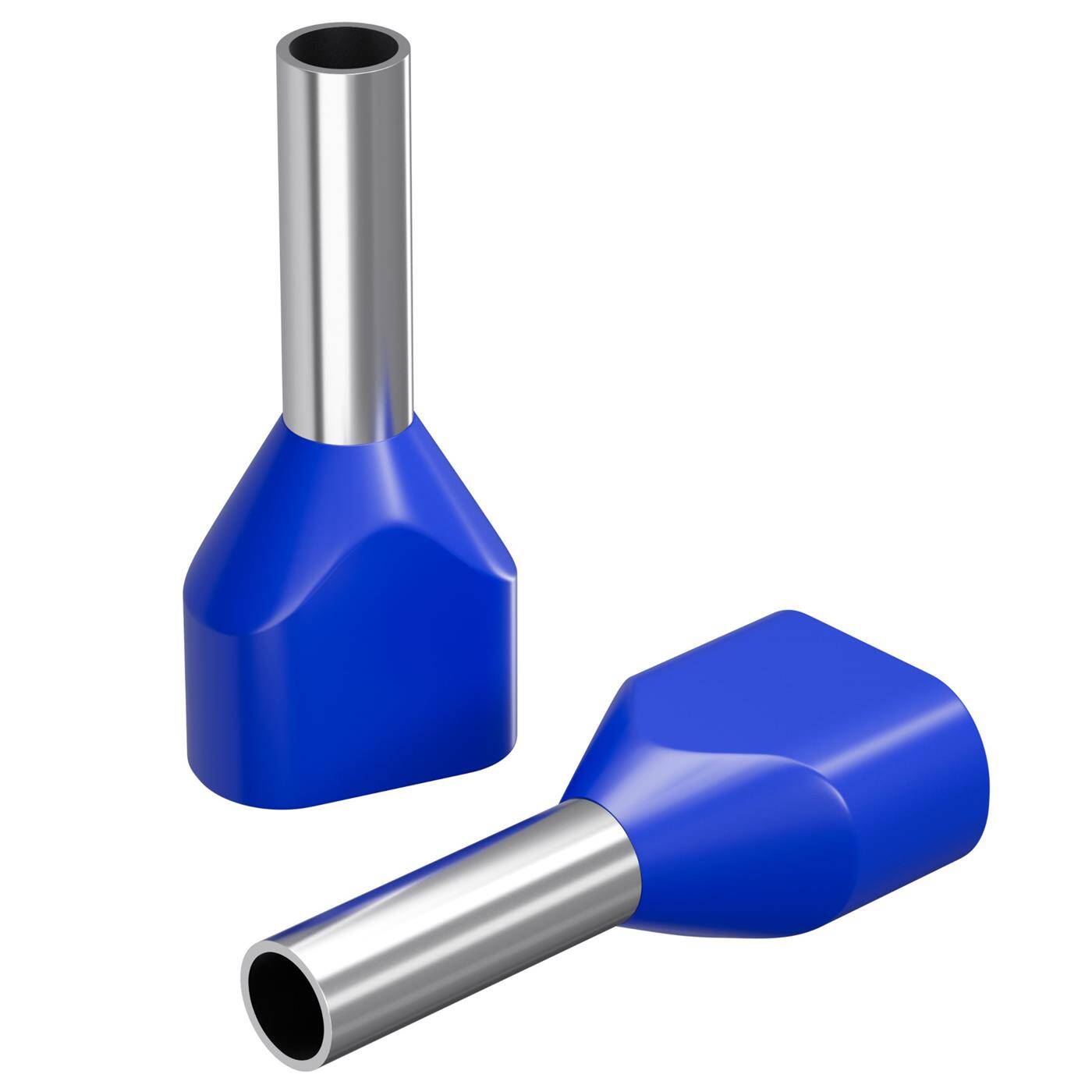 100x Twin wire end ferrule isolated 2x 2,5mm² Blue Copper tinned 3,3x10mm Sleeve